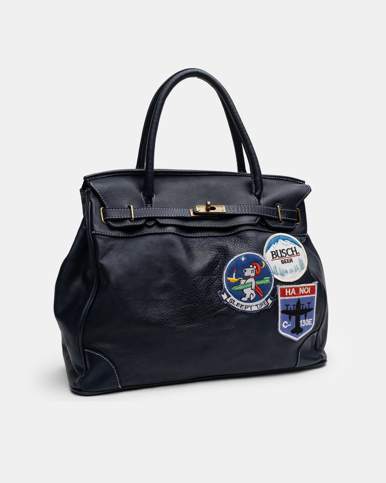 Patched Slouchy Calf Leather Shoulder Bag