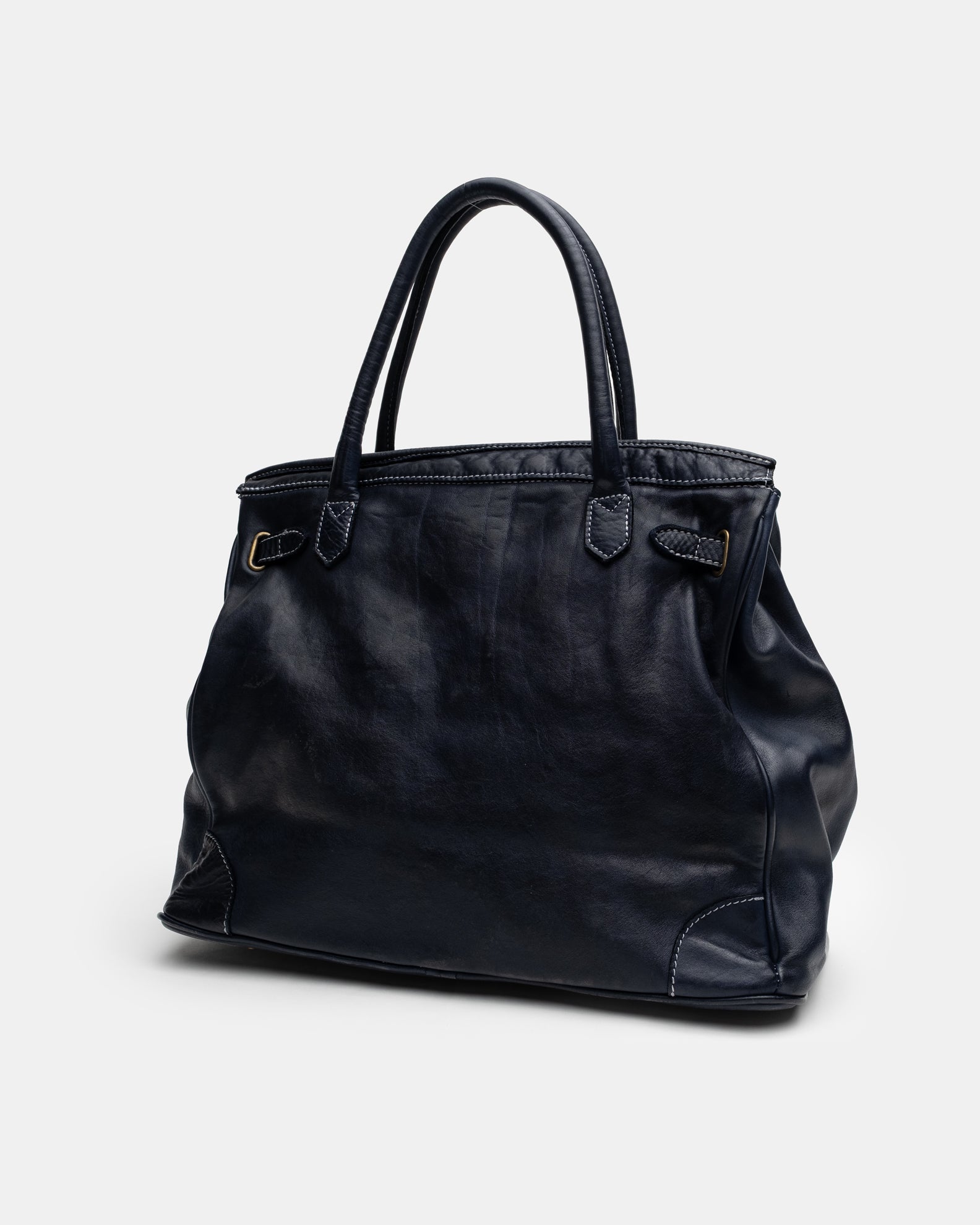Patched Slouchy Calf Leather Shoulder Bag