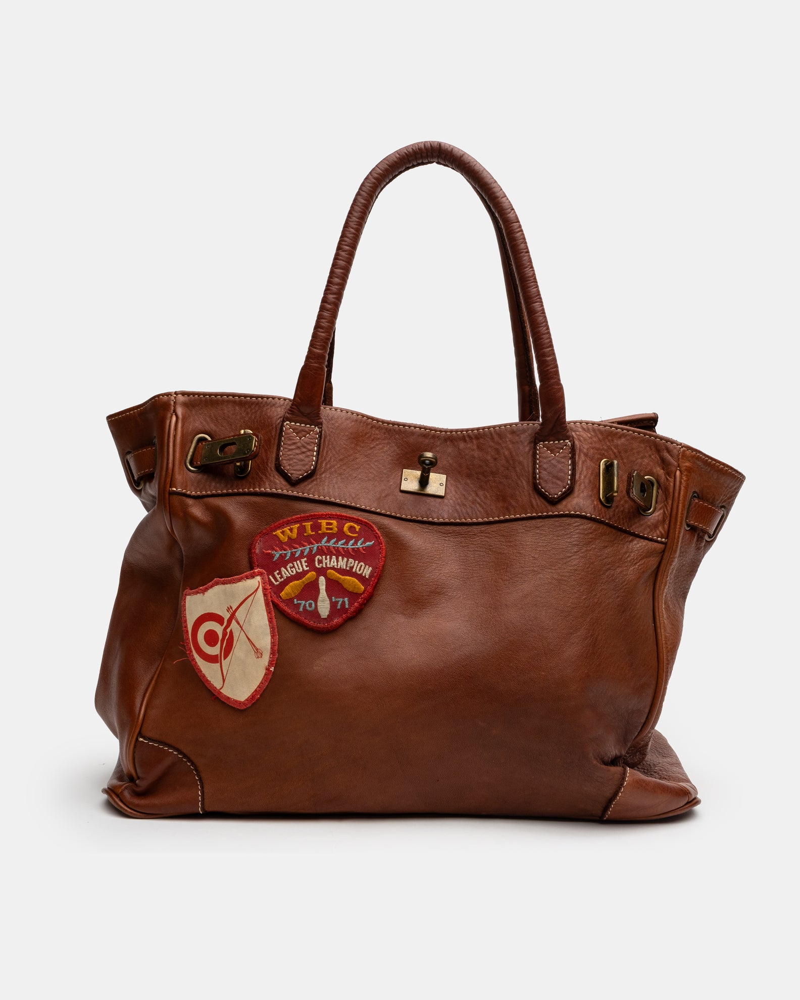 Patched Slouchy Calf Leather Shoulder Bag