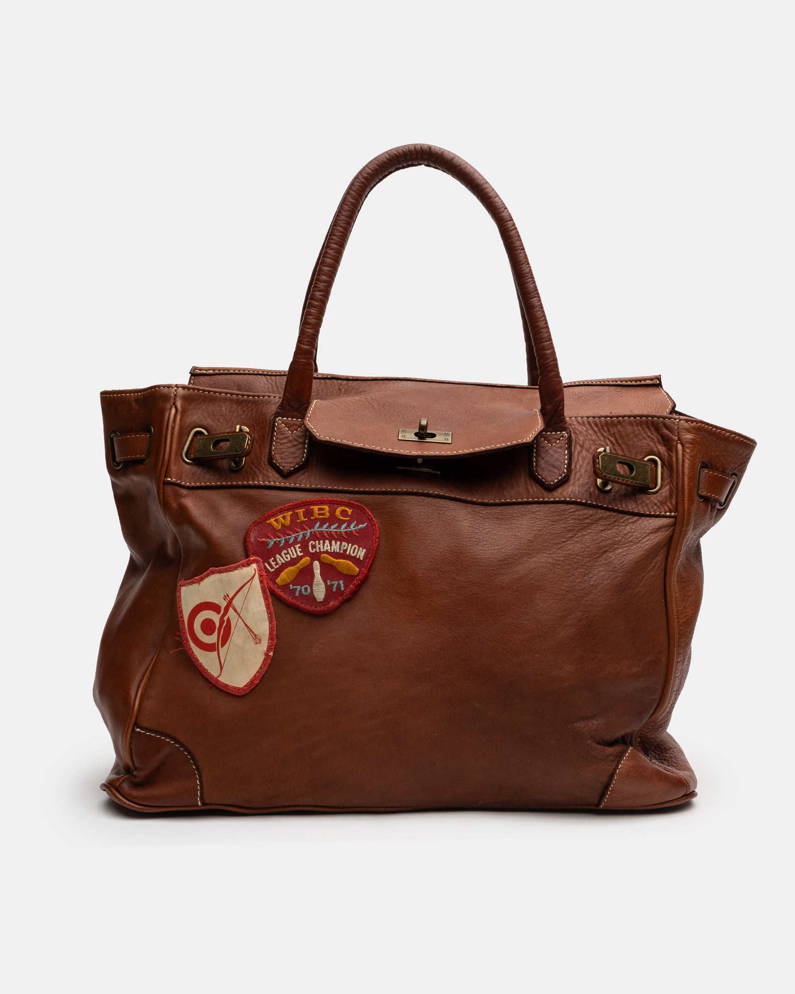 Patched Slouchy Calf Leather Shoulder Bag