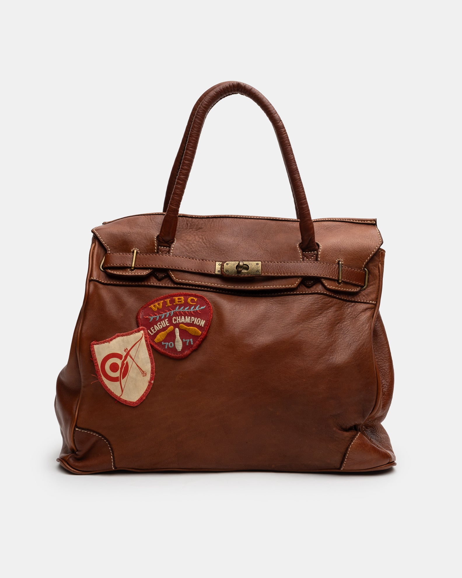 Patched Slouchy Calf Leather Shoulder Bag