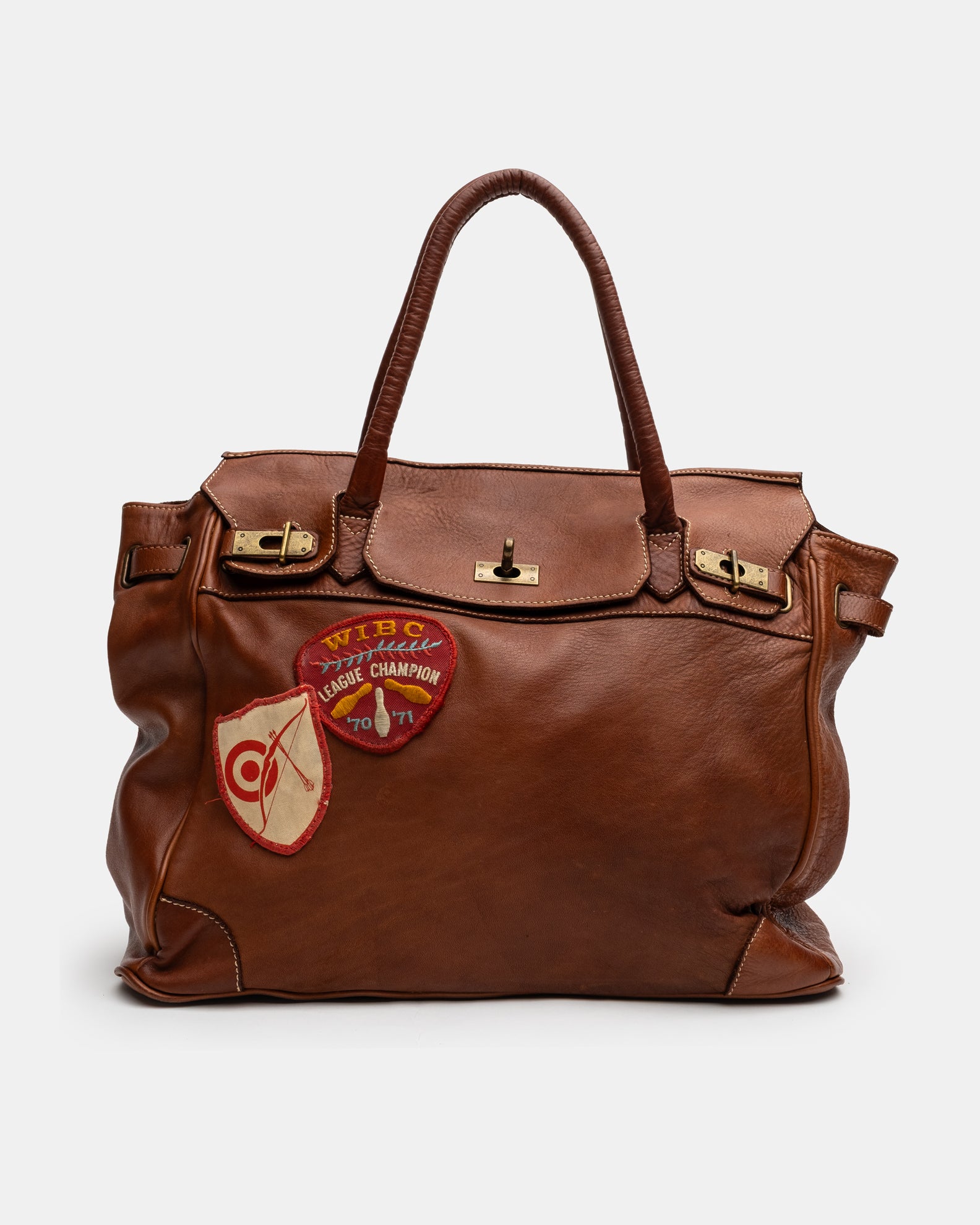 Patched Slouchy Calf Leather Shoulder Bag