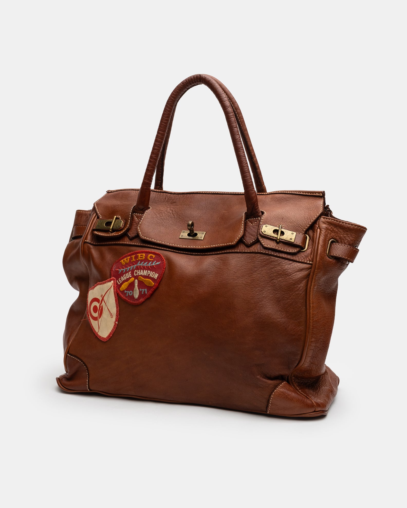 Patched Slouchy Calf Leather Shoulder Bag