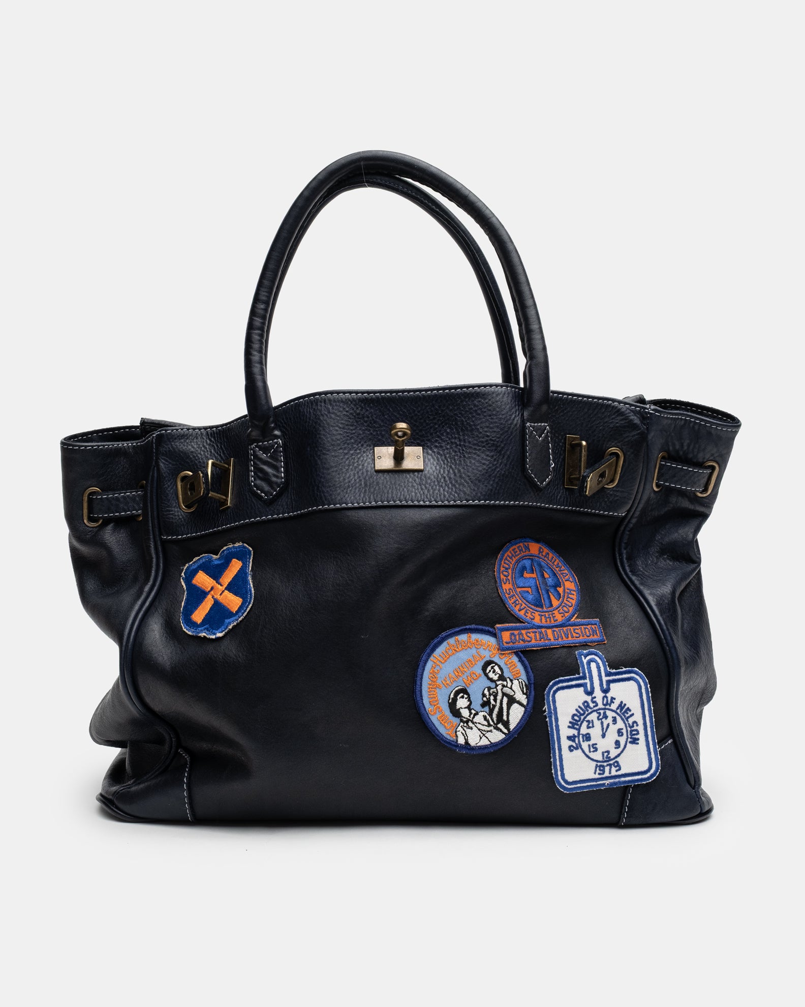 Patched Slouchy Calf Leather Shoulder Bag