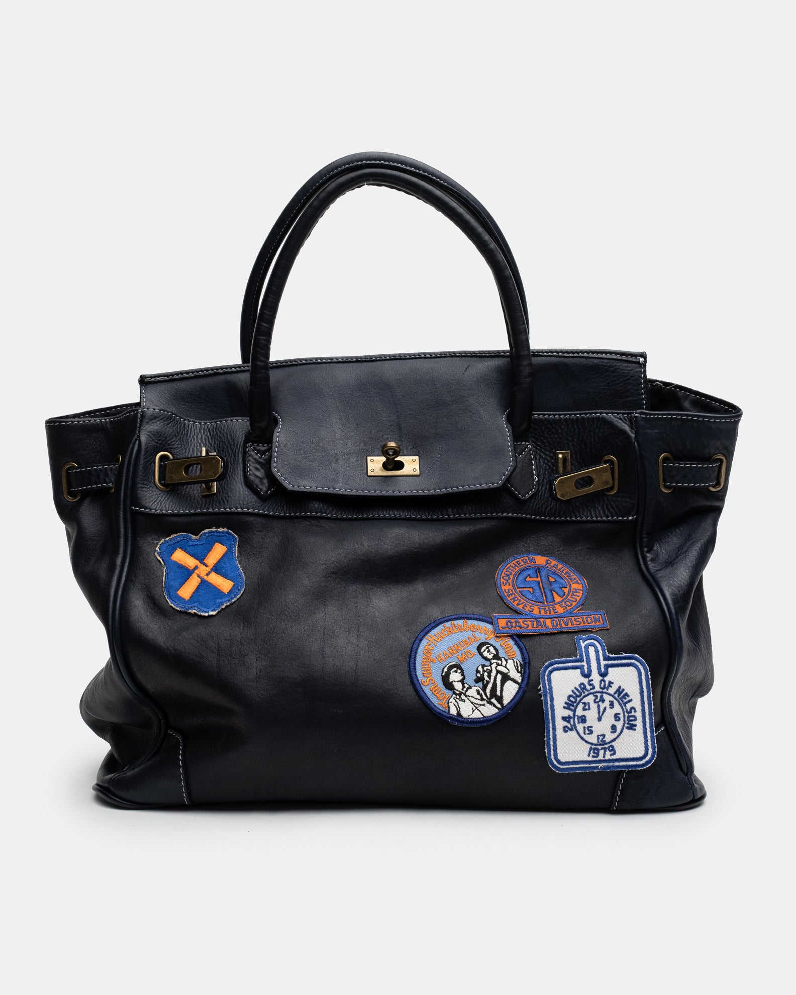 Patched Slouchy Calf Leather Shoulder Bag