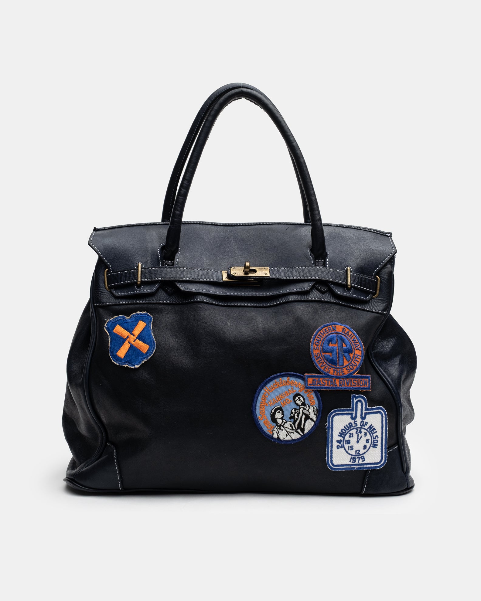 Patched Slouchy Calf Leather Shoulder Bag