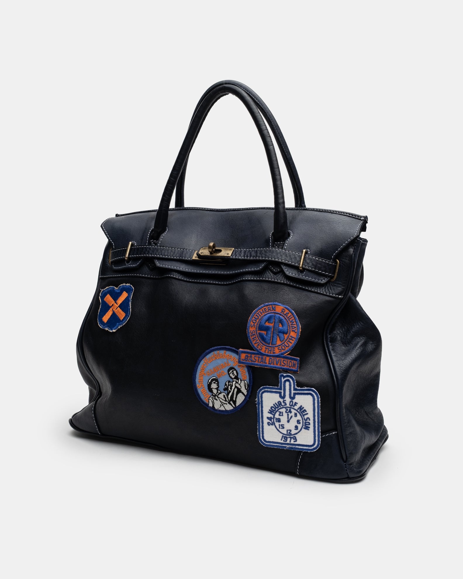 Patched Slouchy Calf Leather Shoulder Bag