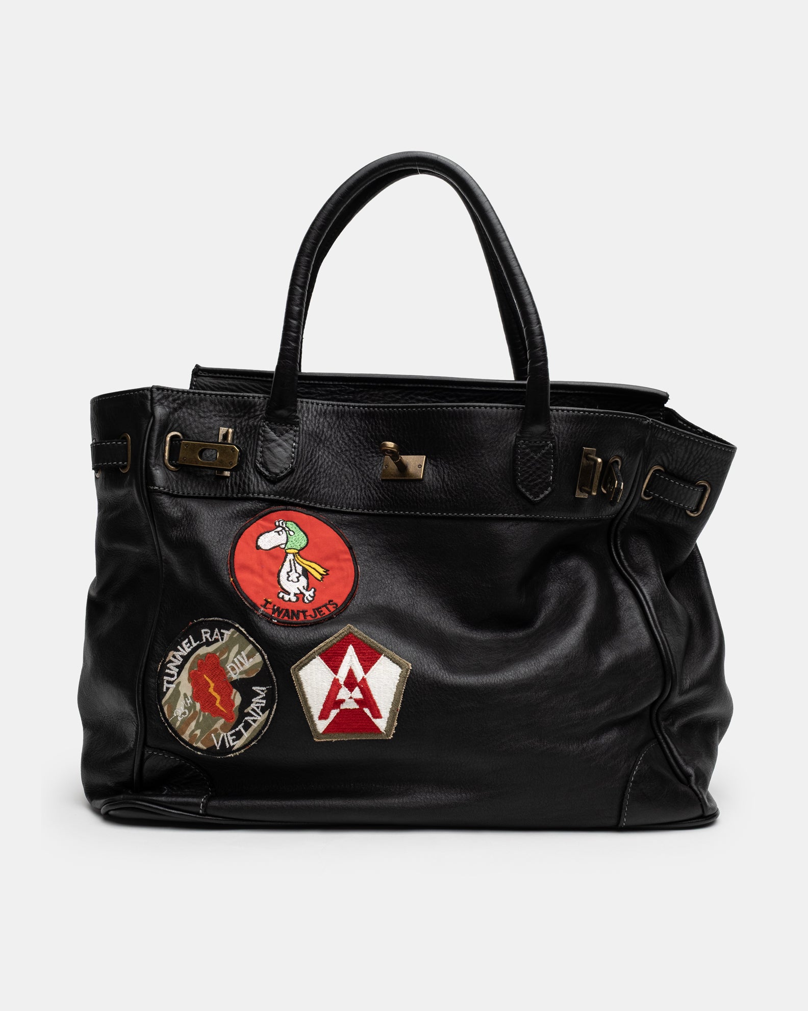 Patched Slouchy Calf Leather Shoulder Bag