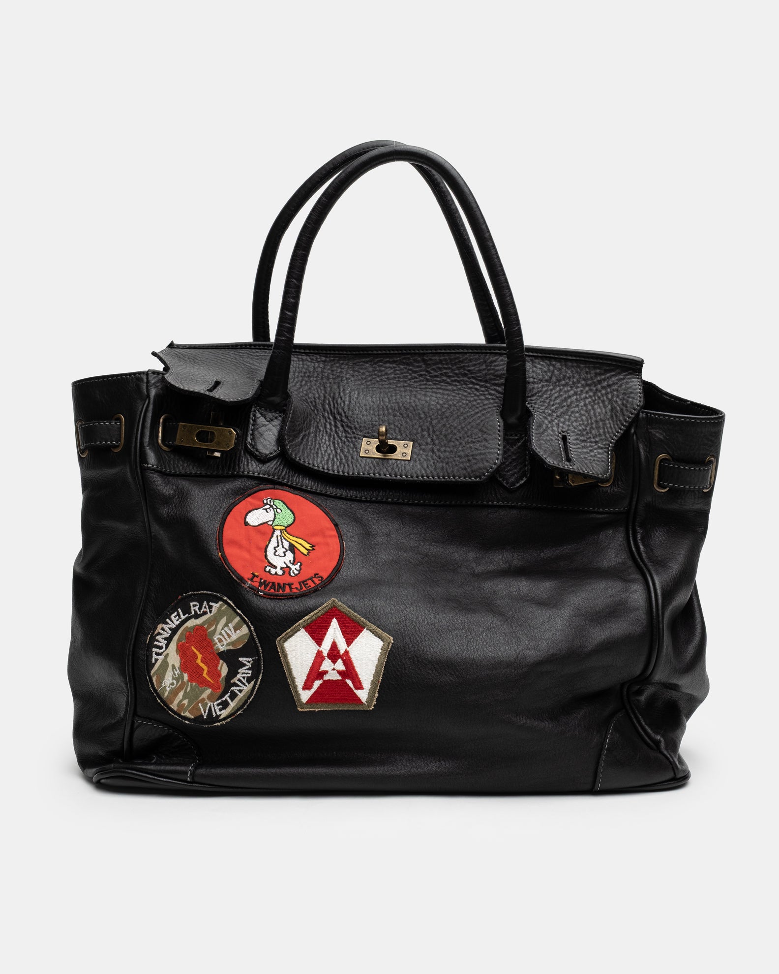 Patched Slouchy Calf Leather Shoulder Bag