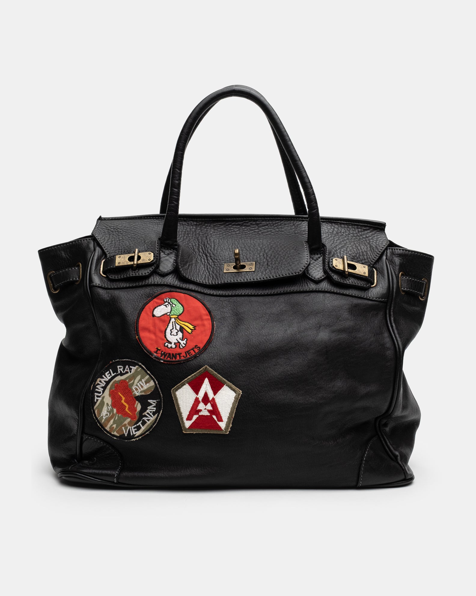Patched Slouchy Calf Leather Shoulder Bag