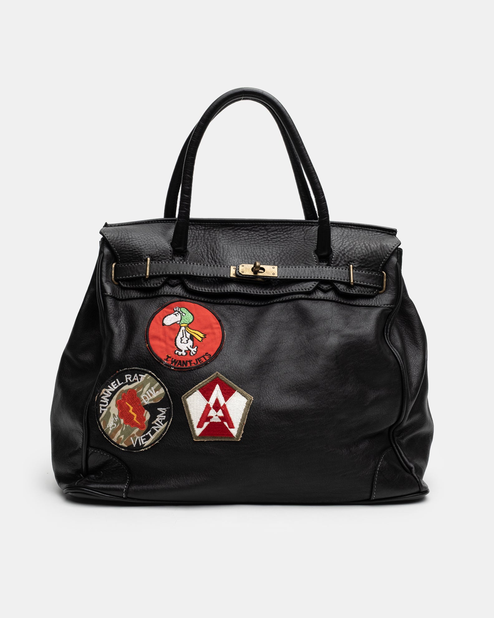 Patched Slouchy Calf Leather Shoulder Bag