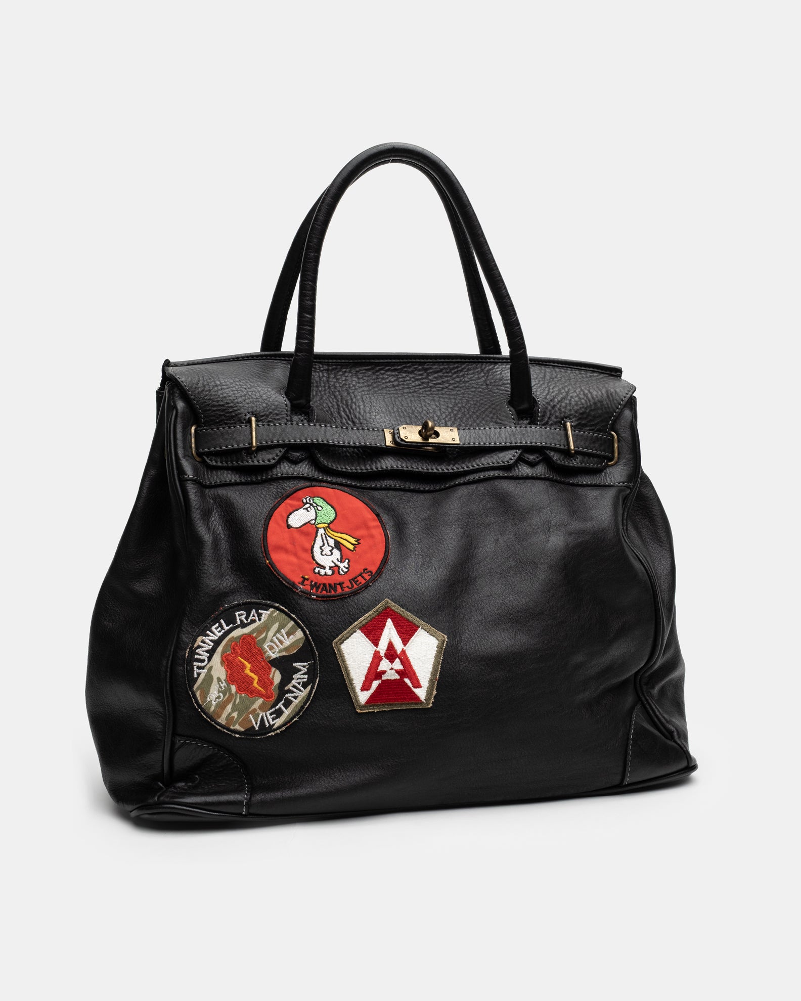 Patched Slouchy Calf Leather Shoulder Bag