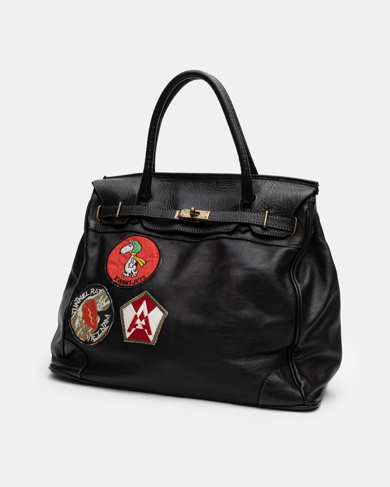 Patched Slouchy Calf Leather Shoulder Bag