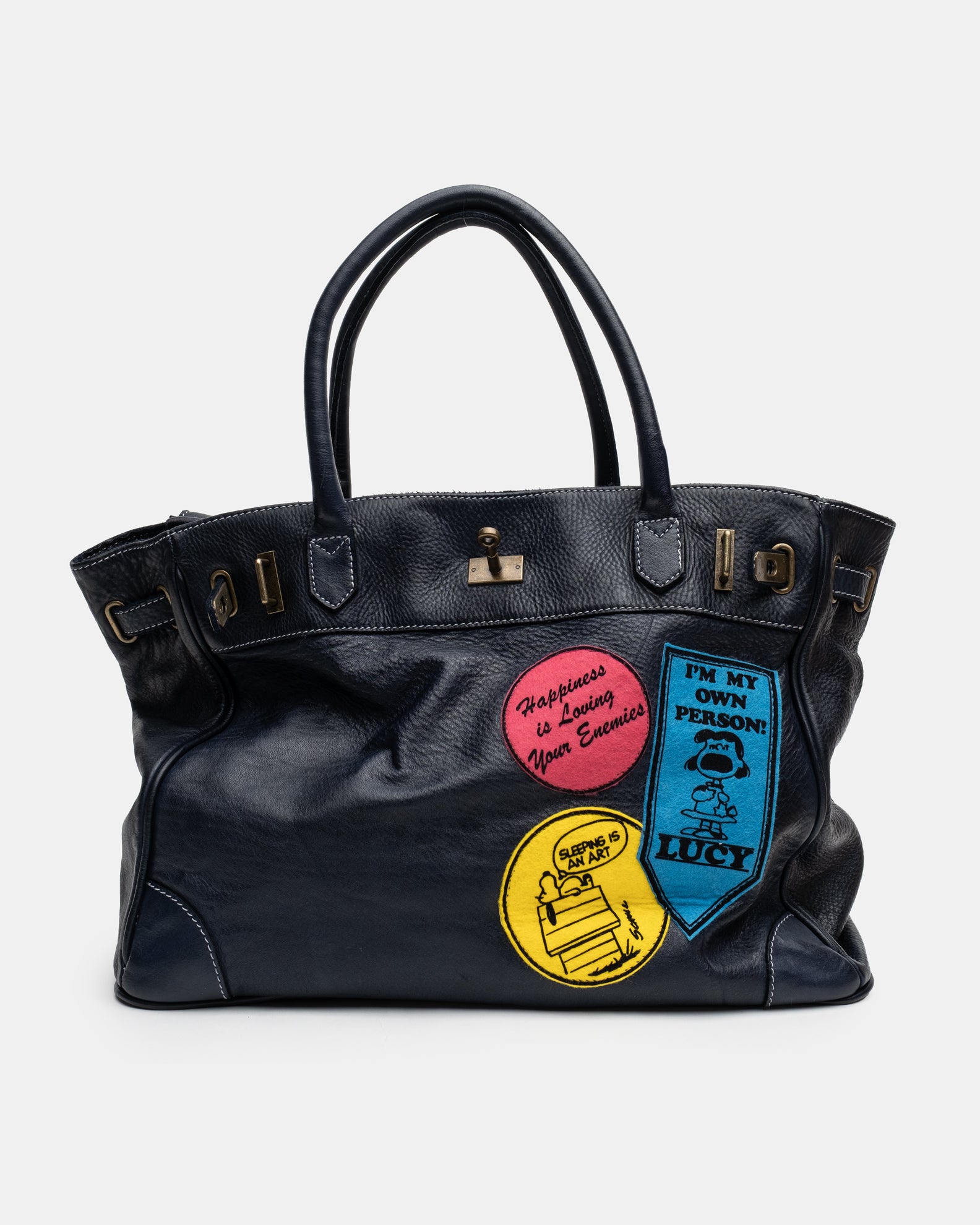 Patched Slouchy Calf Leather Shoulder Bag