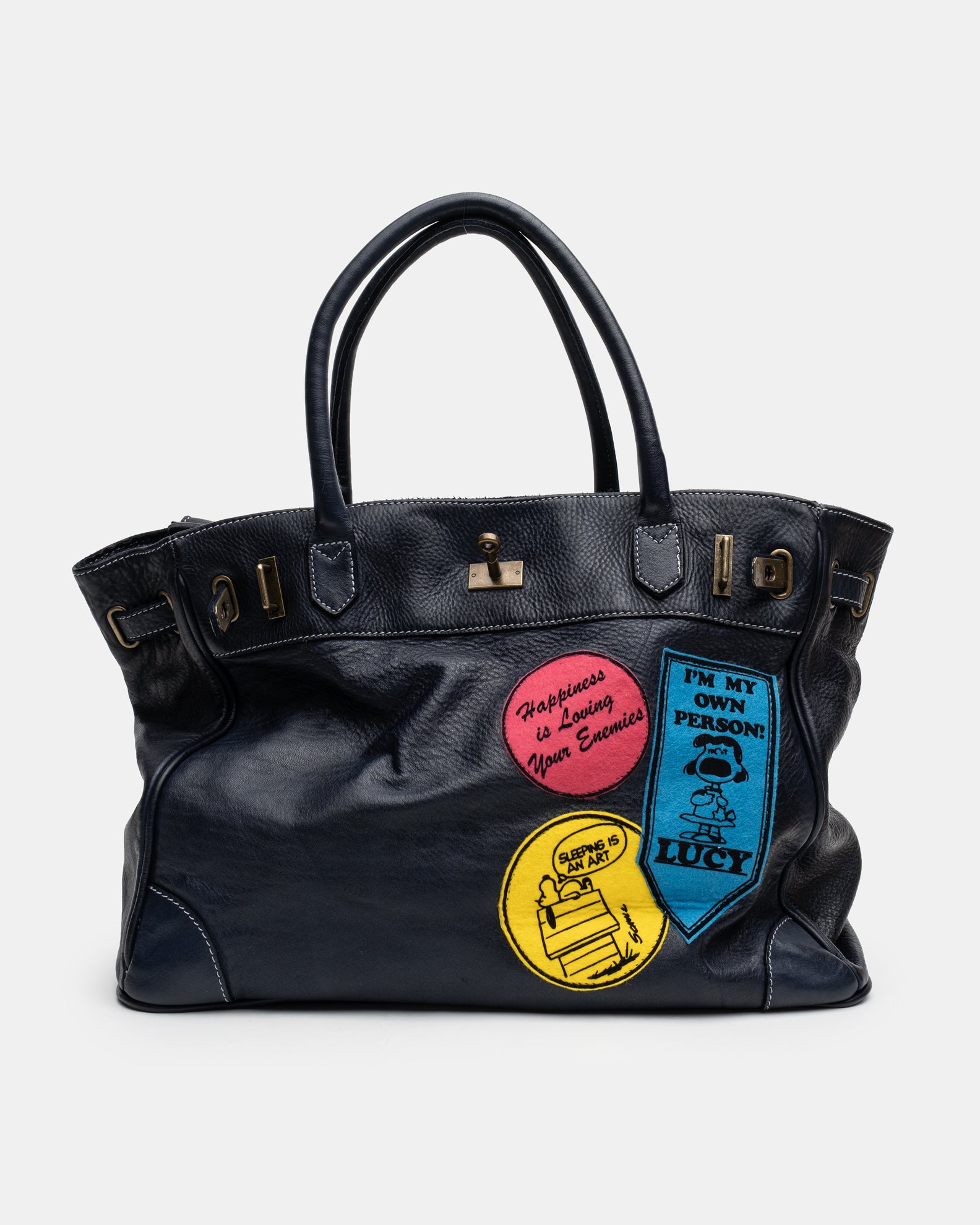 Patched Slouchy Calf Leather Shoulder Bag
