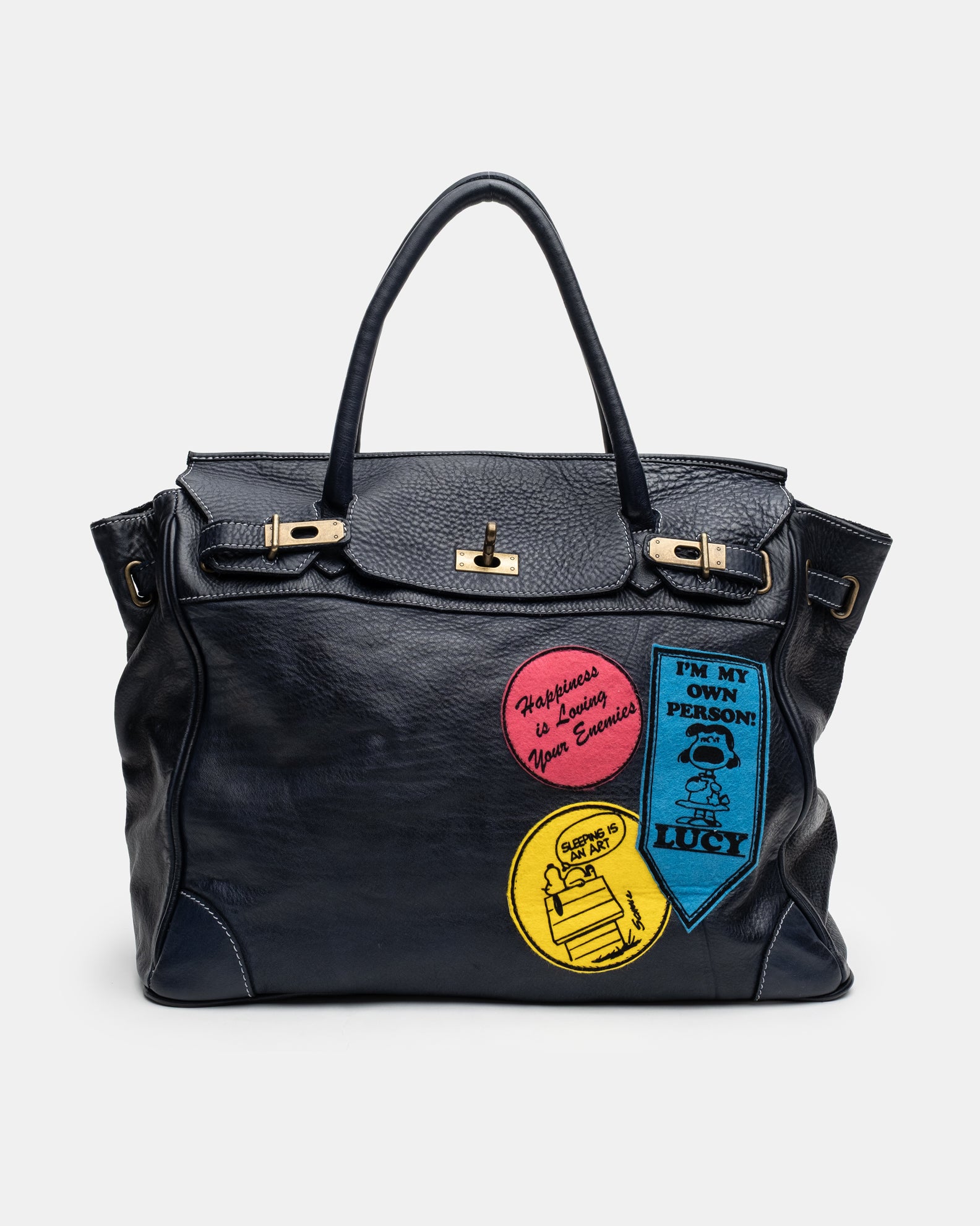Patched Slouchy Calf Leather Shoulder Bag