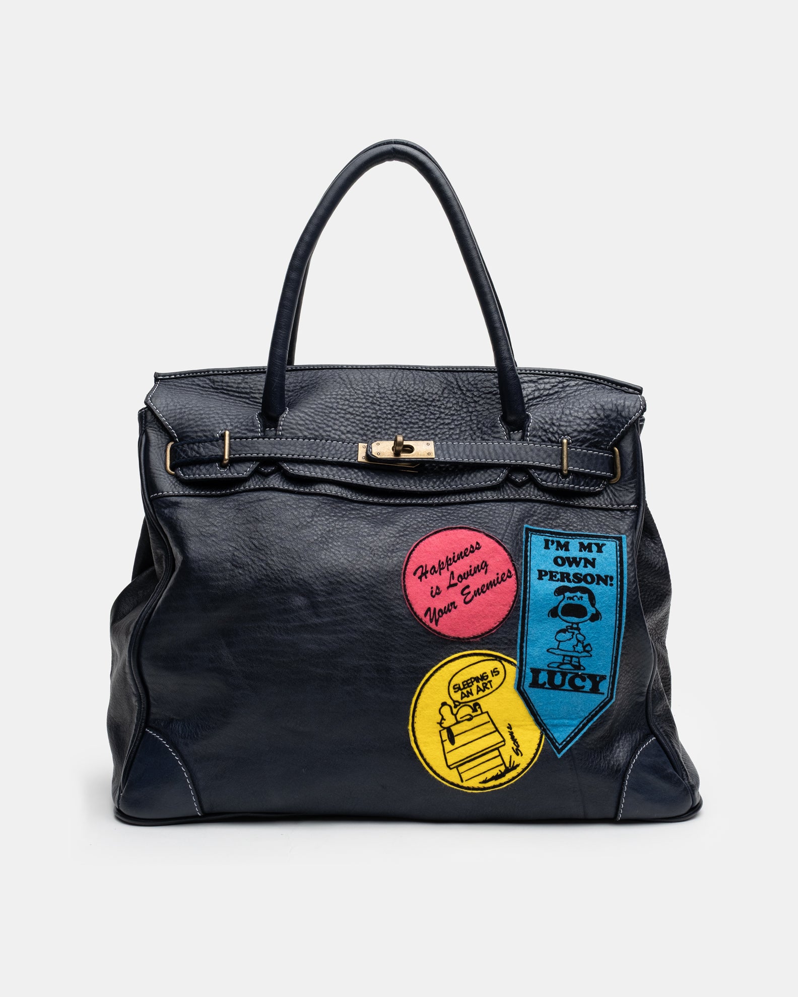 Patched Slouchy Calf Leather Shoulder Bag