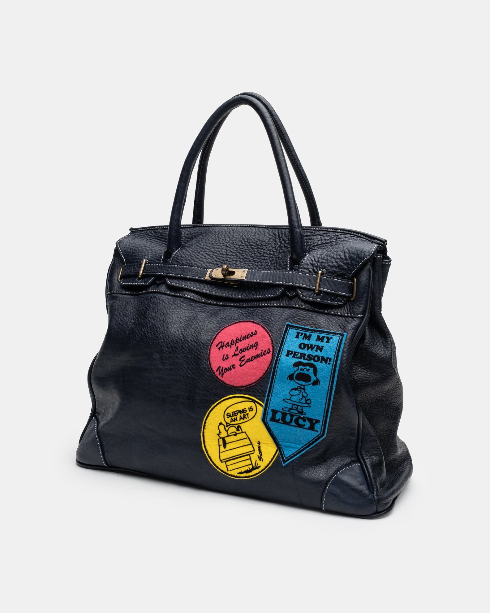 Patched Slouchy Calf Leather Shoulder Bag