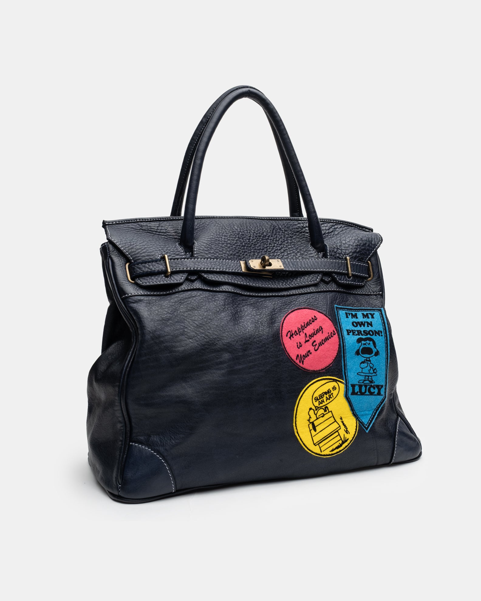 Patched Slouchy Calf Leather Shoulder Bag