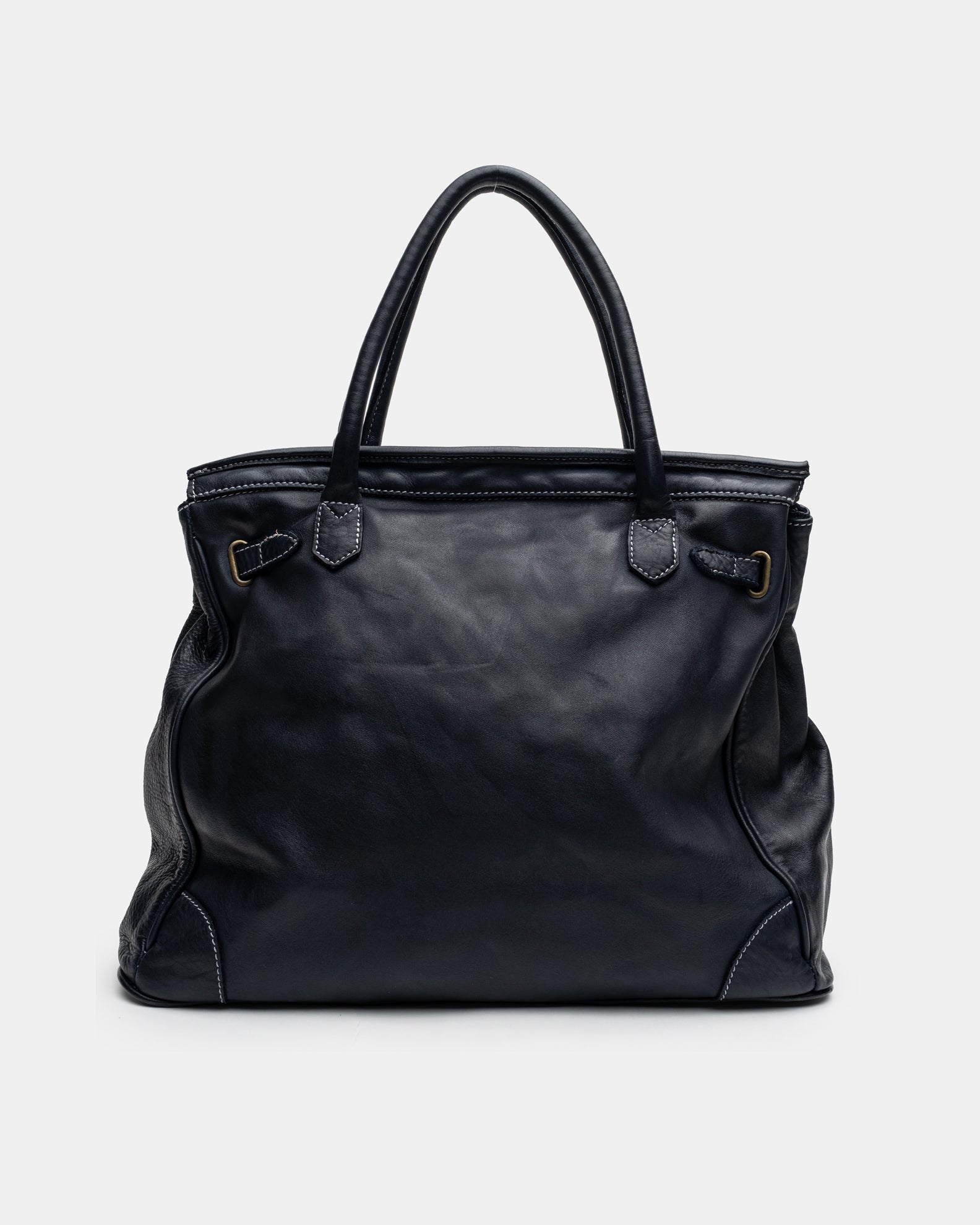 Patched Slouchy Calf Leather Shoulder Bag