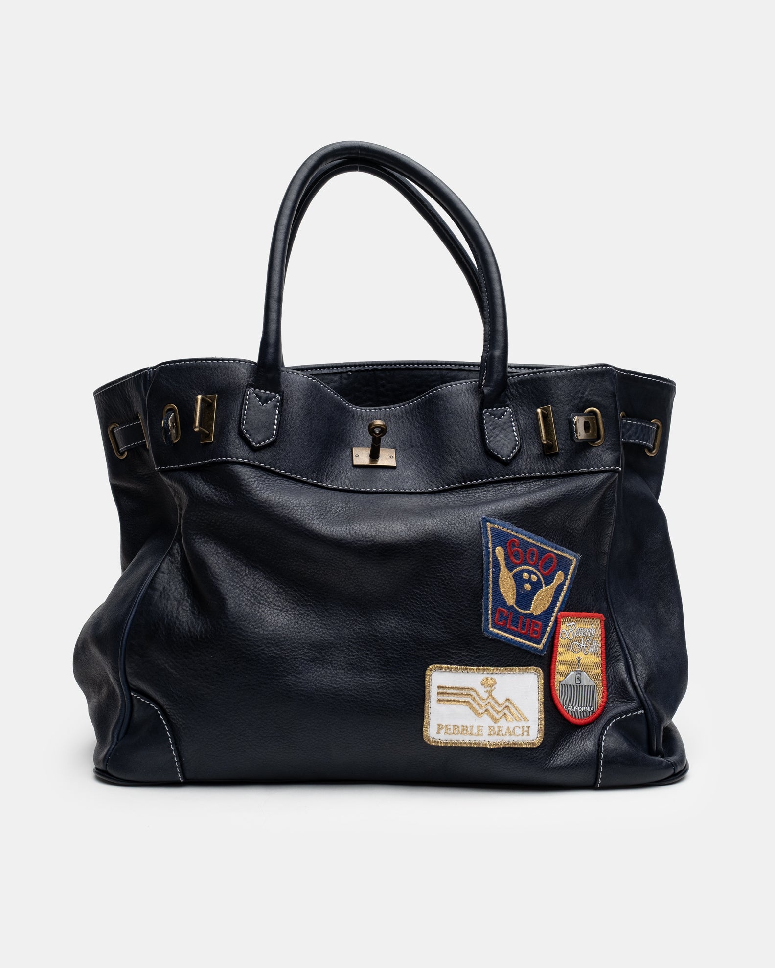 Patched Slouchy Calf Leather Shoulder Bag