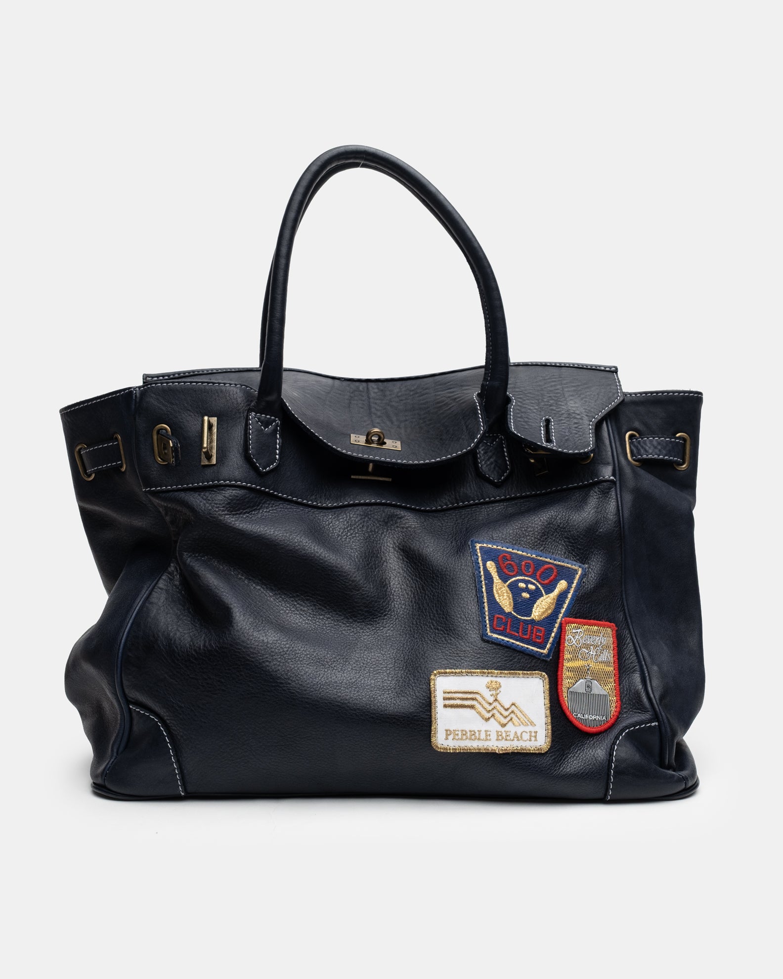 Patched Slouchy Calf Leather Shoulder Bag