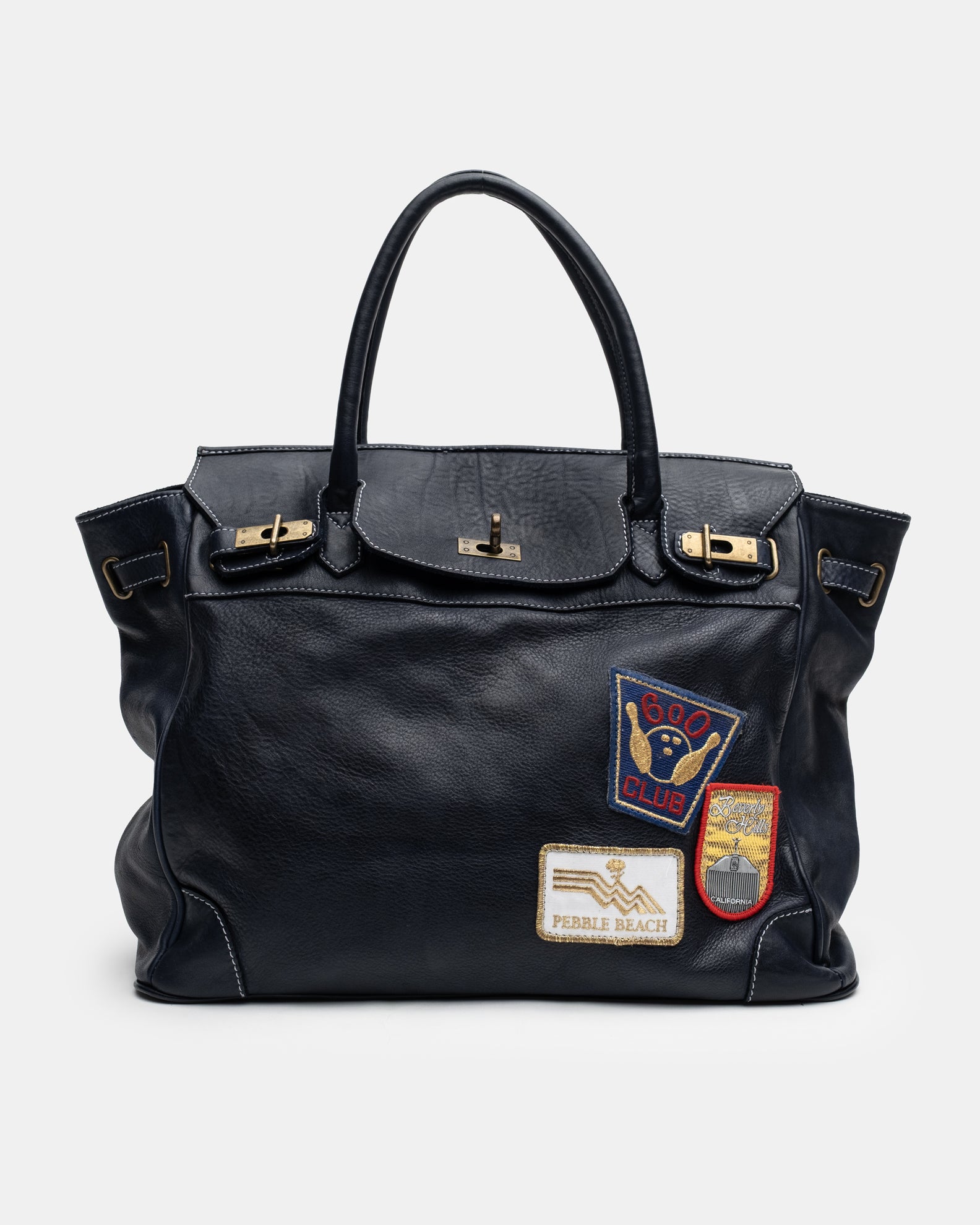 Patched Slouchy Calf Leather Shoulder Bag