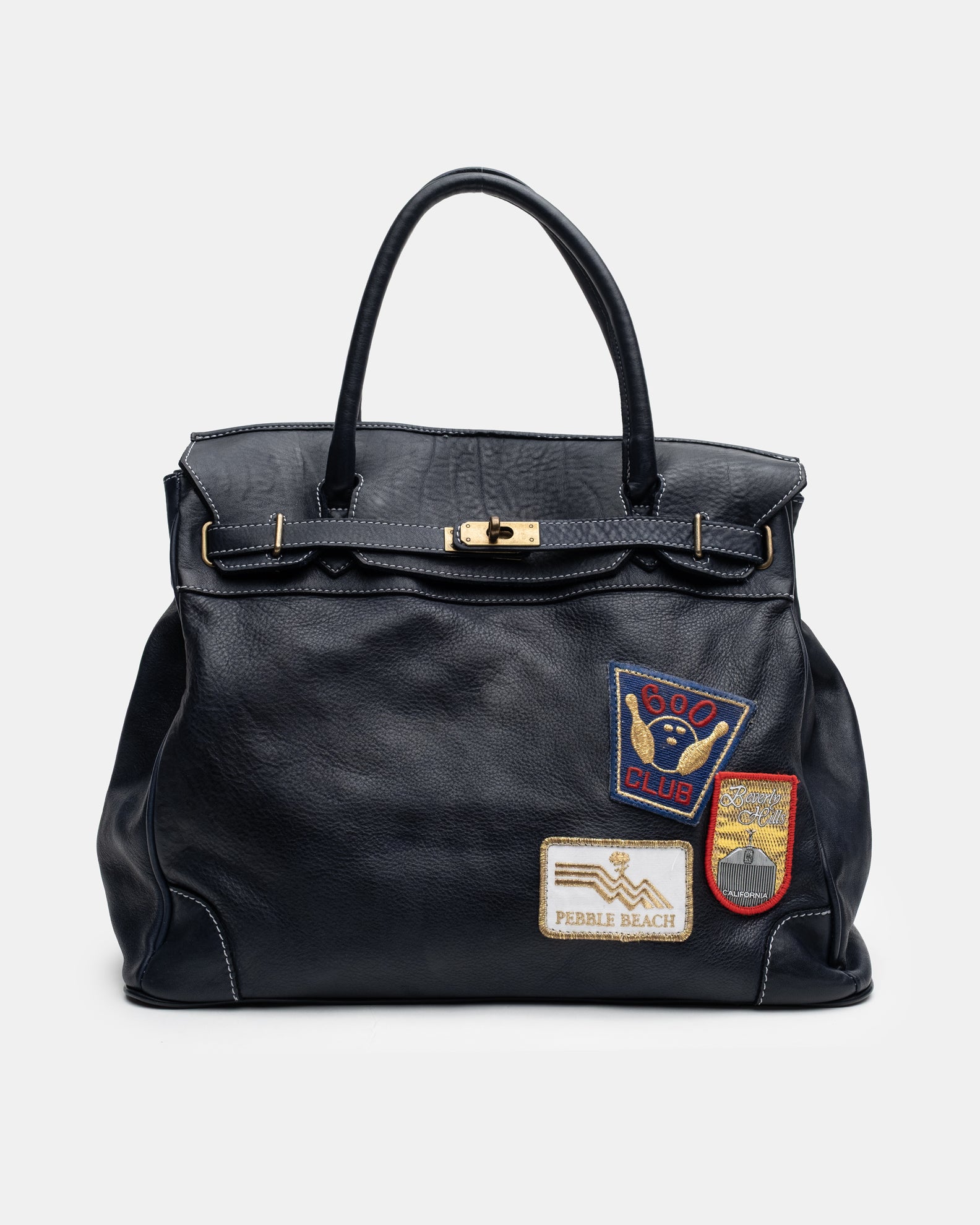 Patched Slouchy Calf Leather Shoulder Bag
