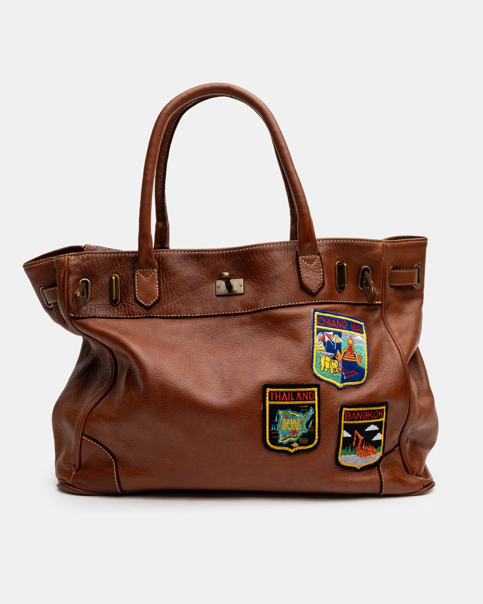 Patched Slouchy Calf Leather Shoulder Bag