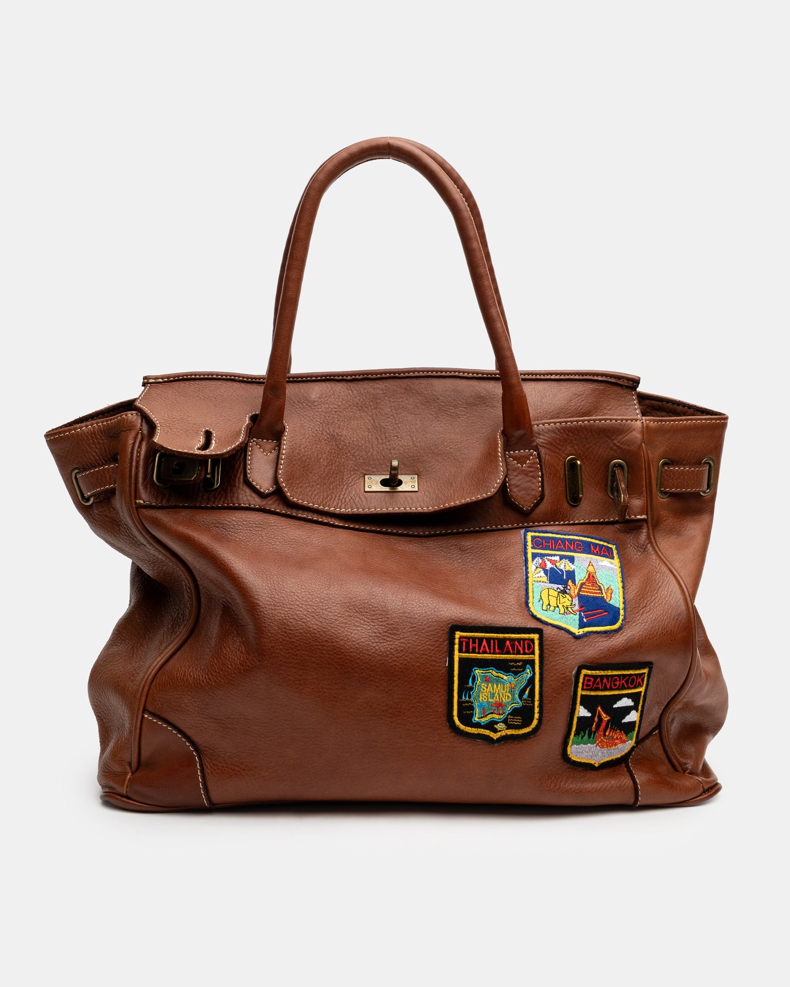 Patched Slouchy Calf Leather Shoulder Bag