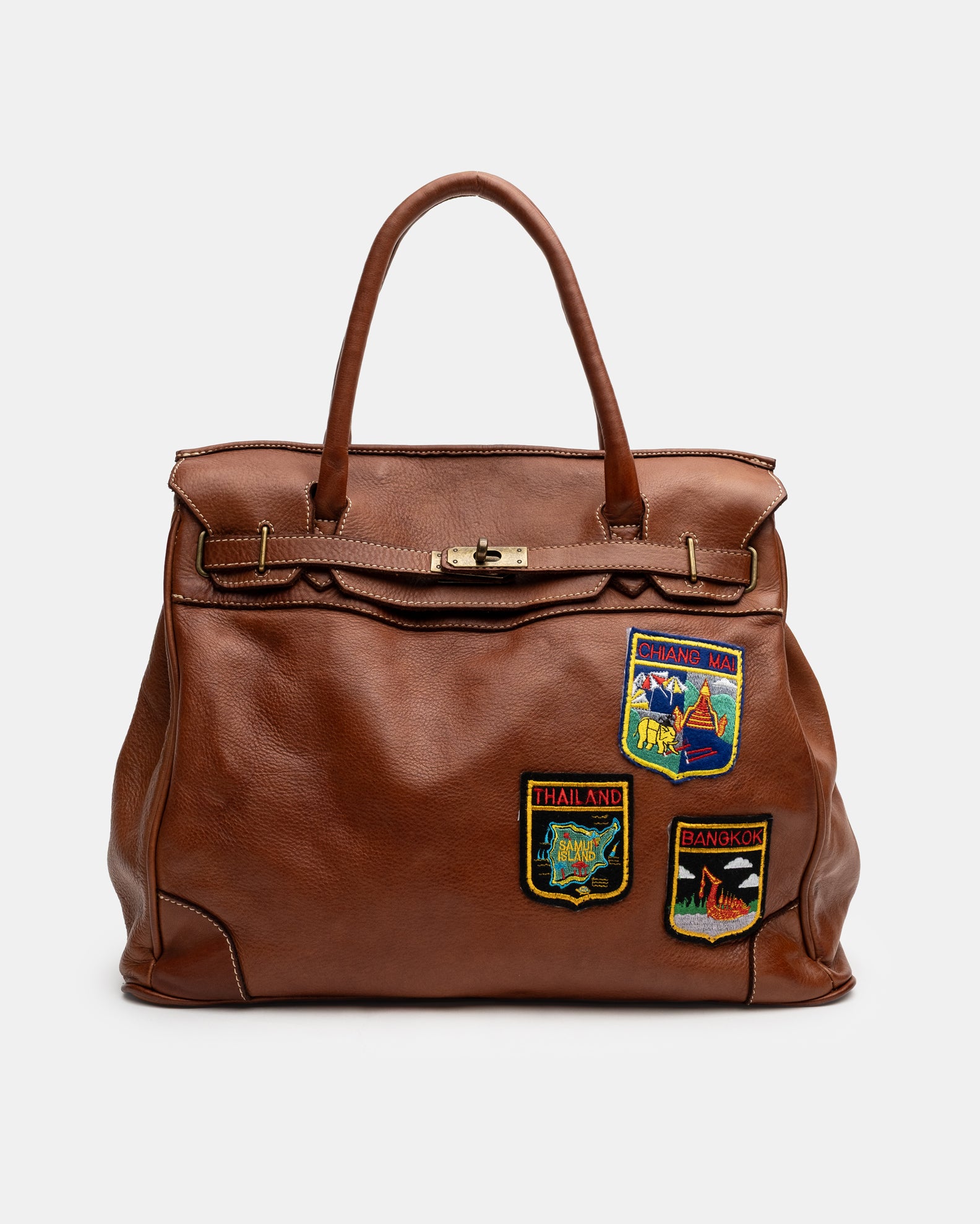 Patched Slouchy Calf Leather Shoulder Bag