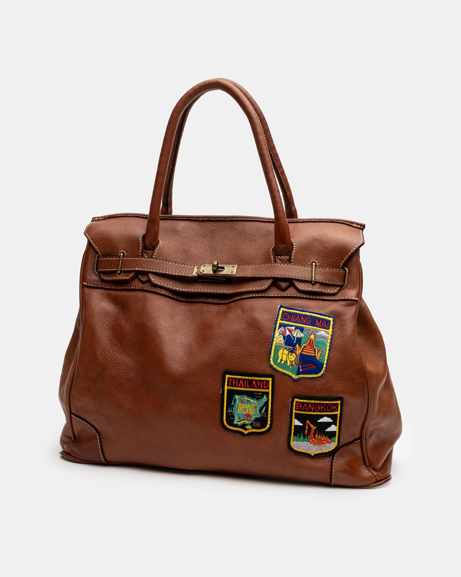 Patched Slouchy Calf Leather Shoulder Bag