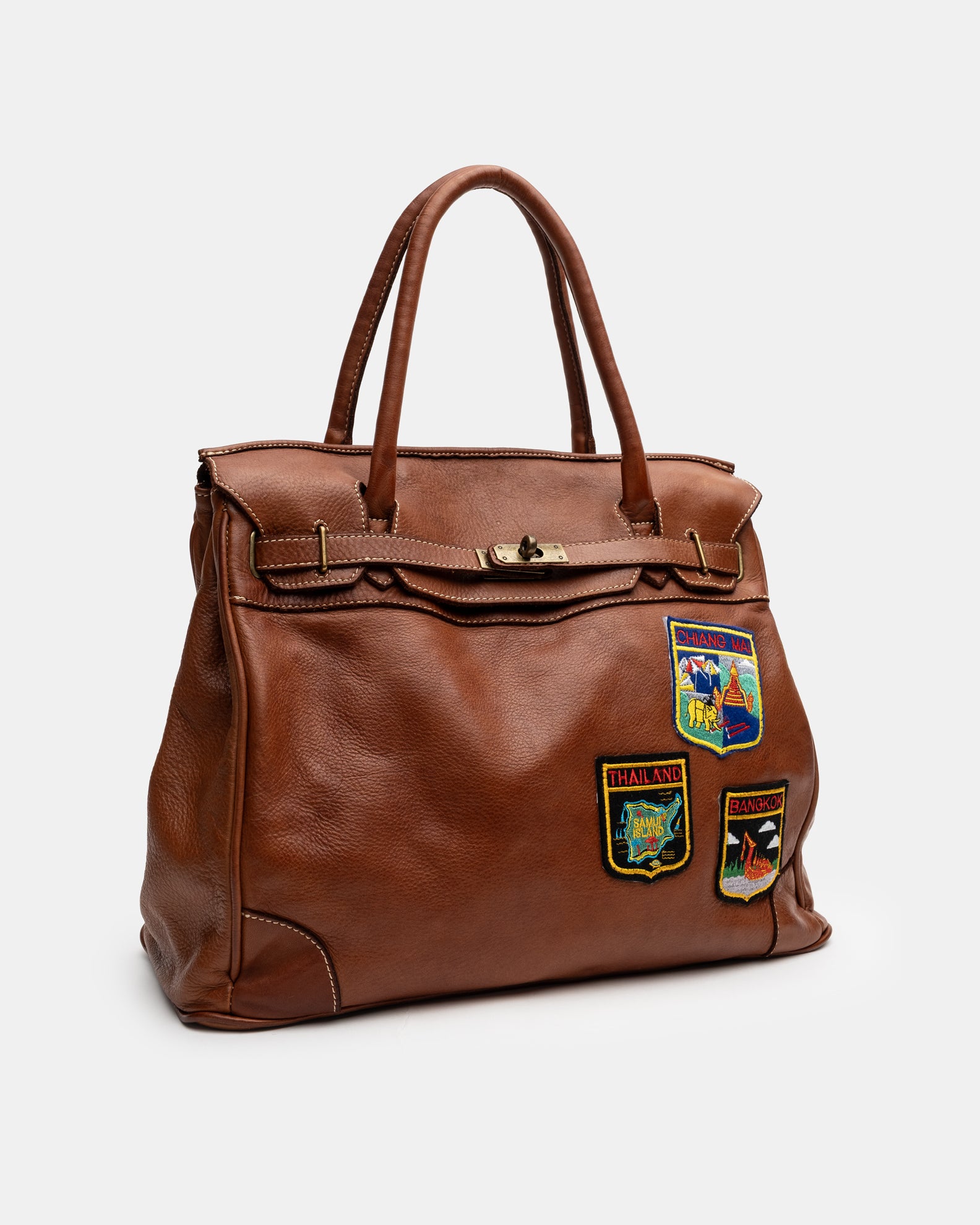Patched Slouchy Calf Leather Shoulder Bag