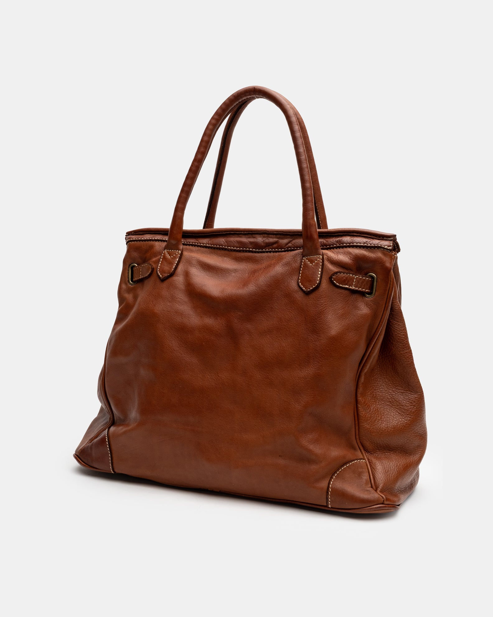 Patched Slouchy Calf Leather Shoulder Bag