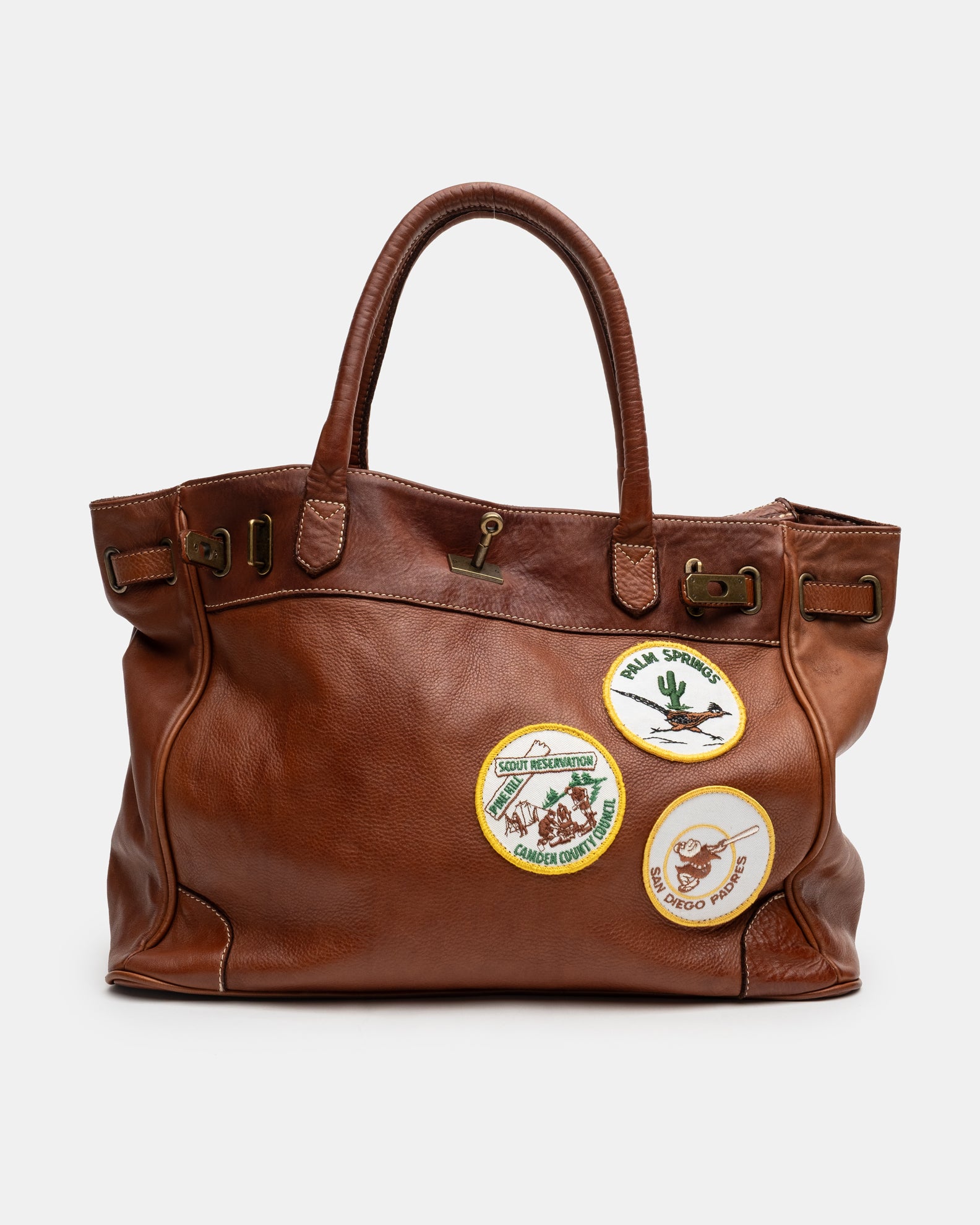 Patched Slouchy Calf Leather Shoulder Bag