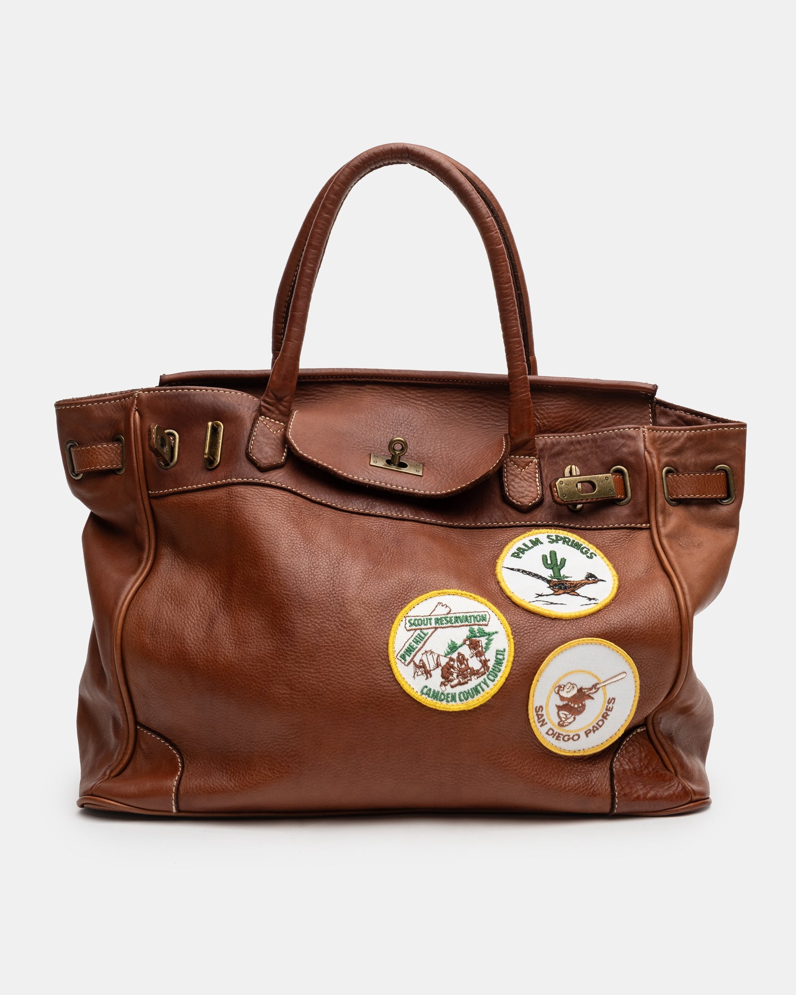 Patched Slouchy Calf Leather Shoulder Bag