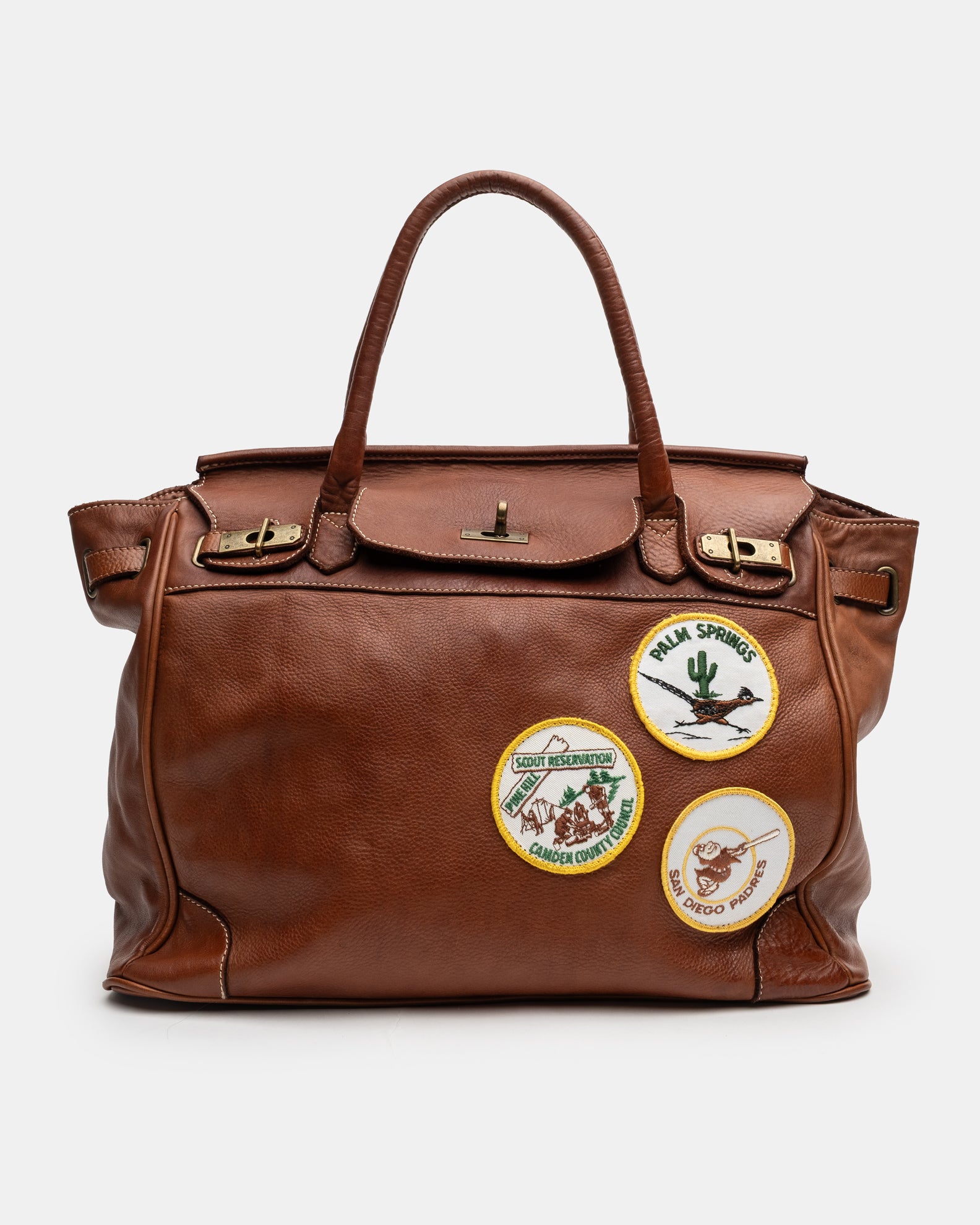 Patched Slouchy Calf Leather Shoulder Bag