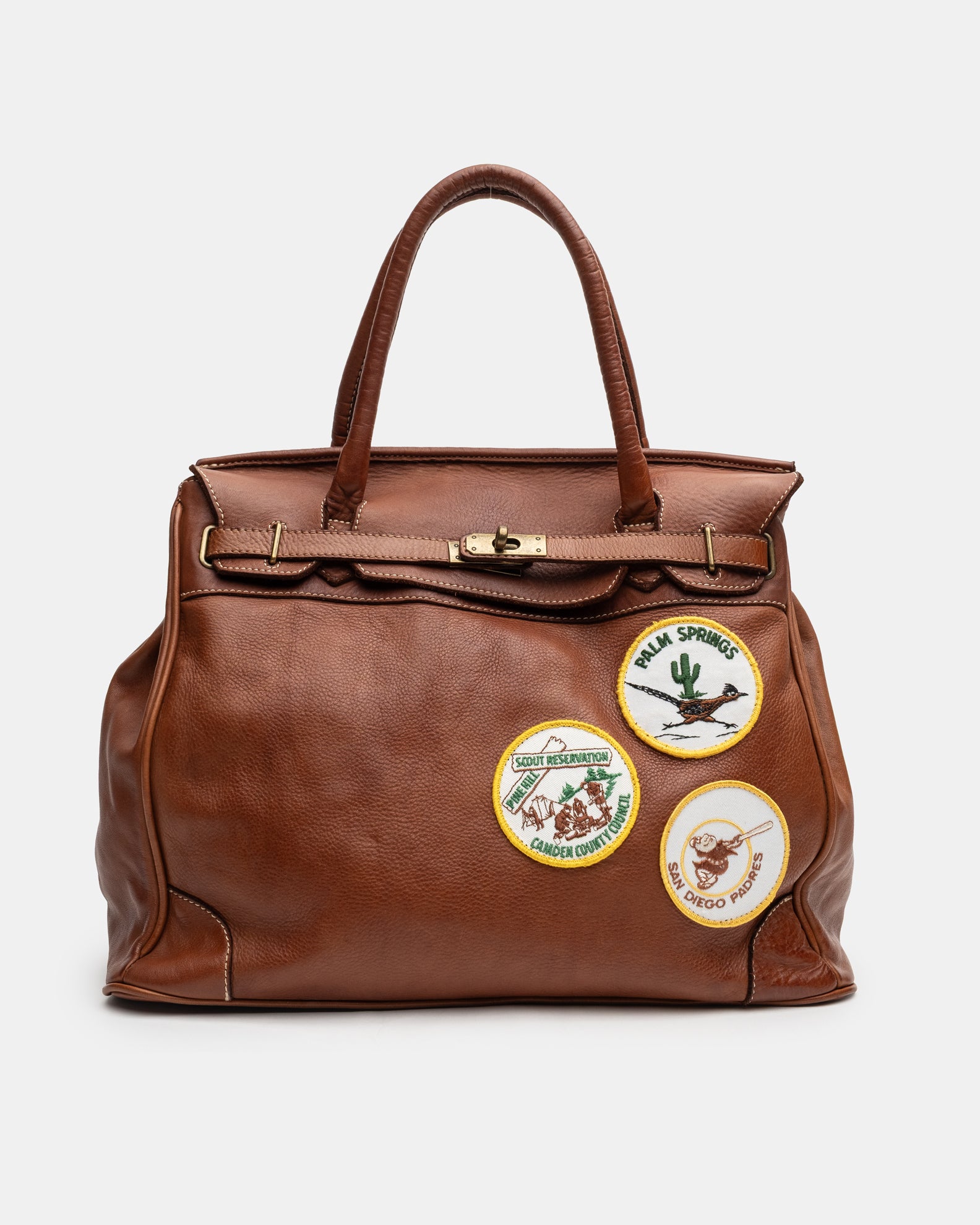 Patched Slouchy Calf Leather Shoulder Bag