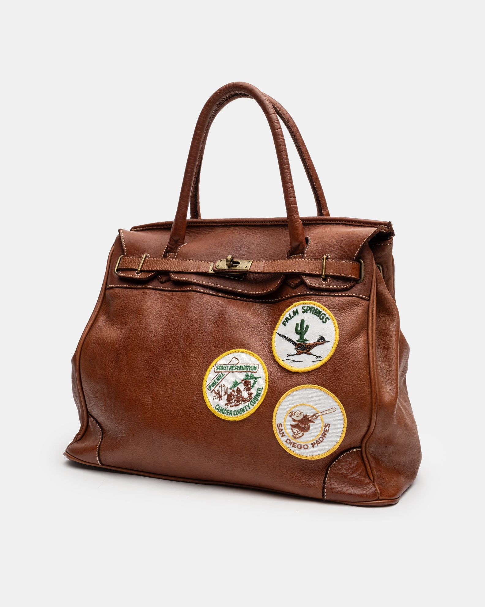 Patched Slouchy Calf Leather Shoulder Bag