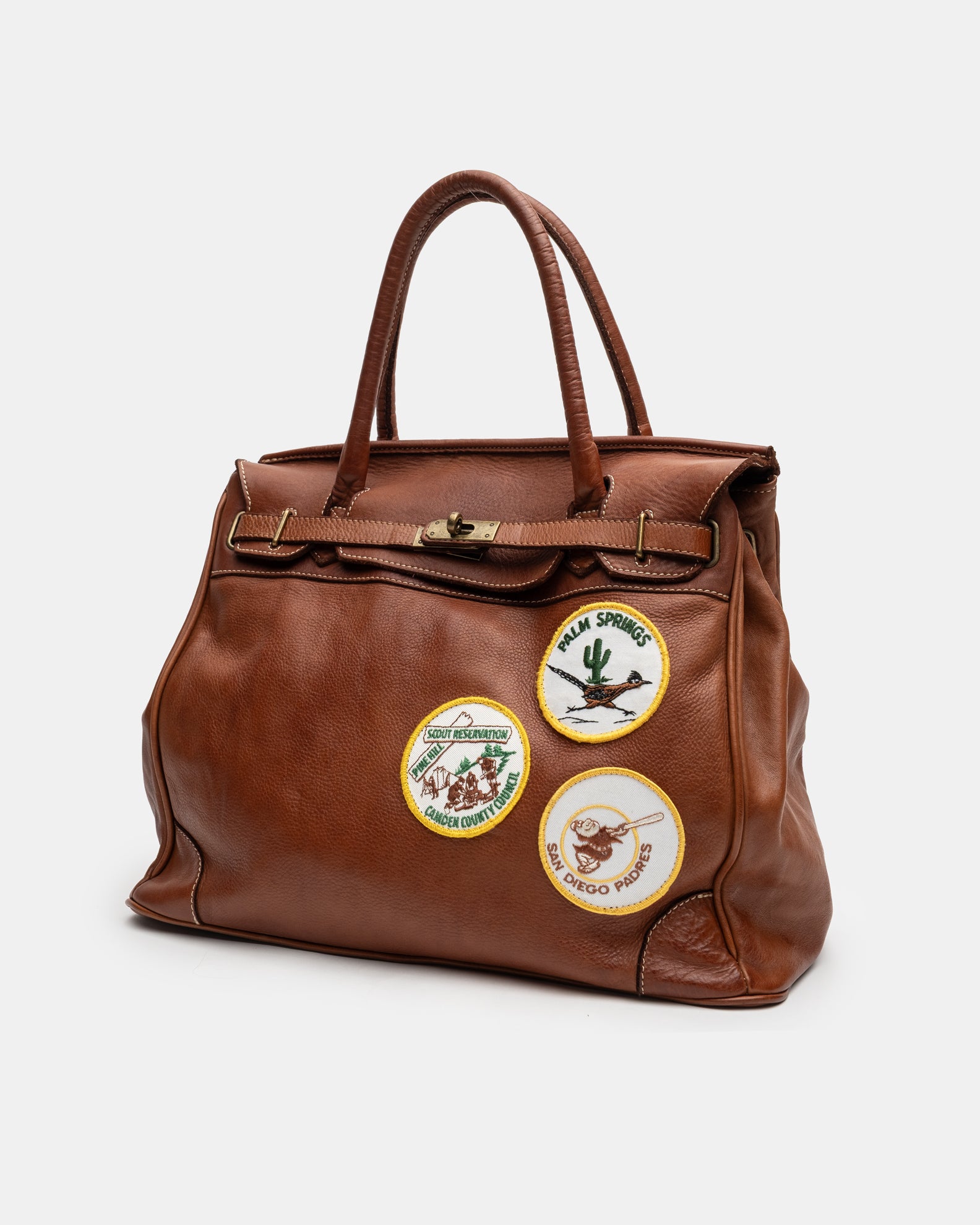 Patched Slouchy Calf Leather Shoulder Bag