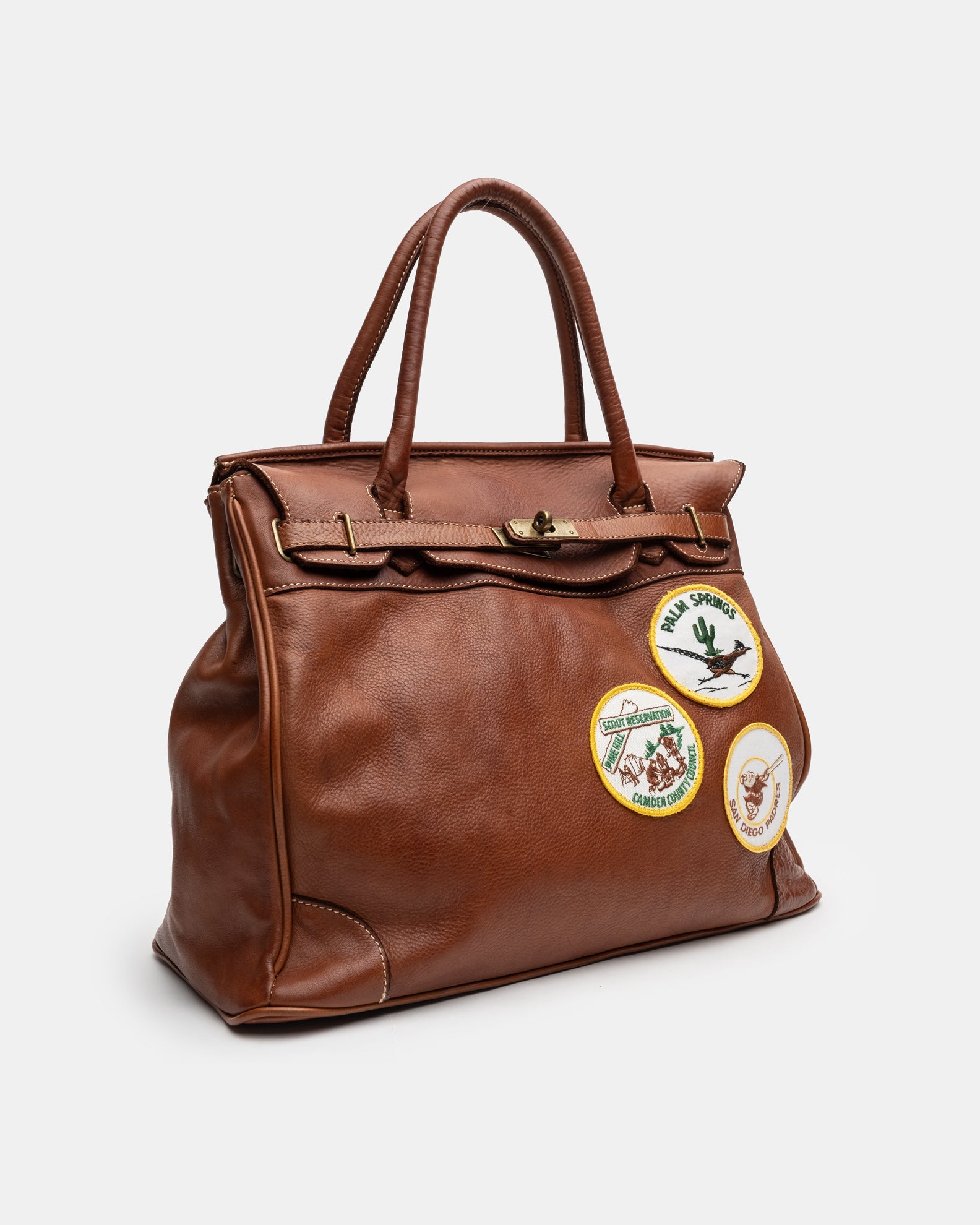 Patched Slouchy Calf Leather Shoulder Bag