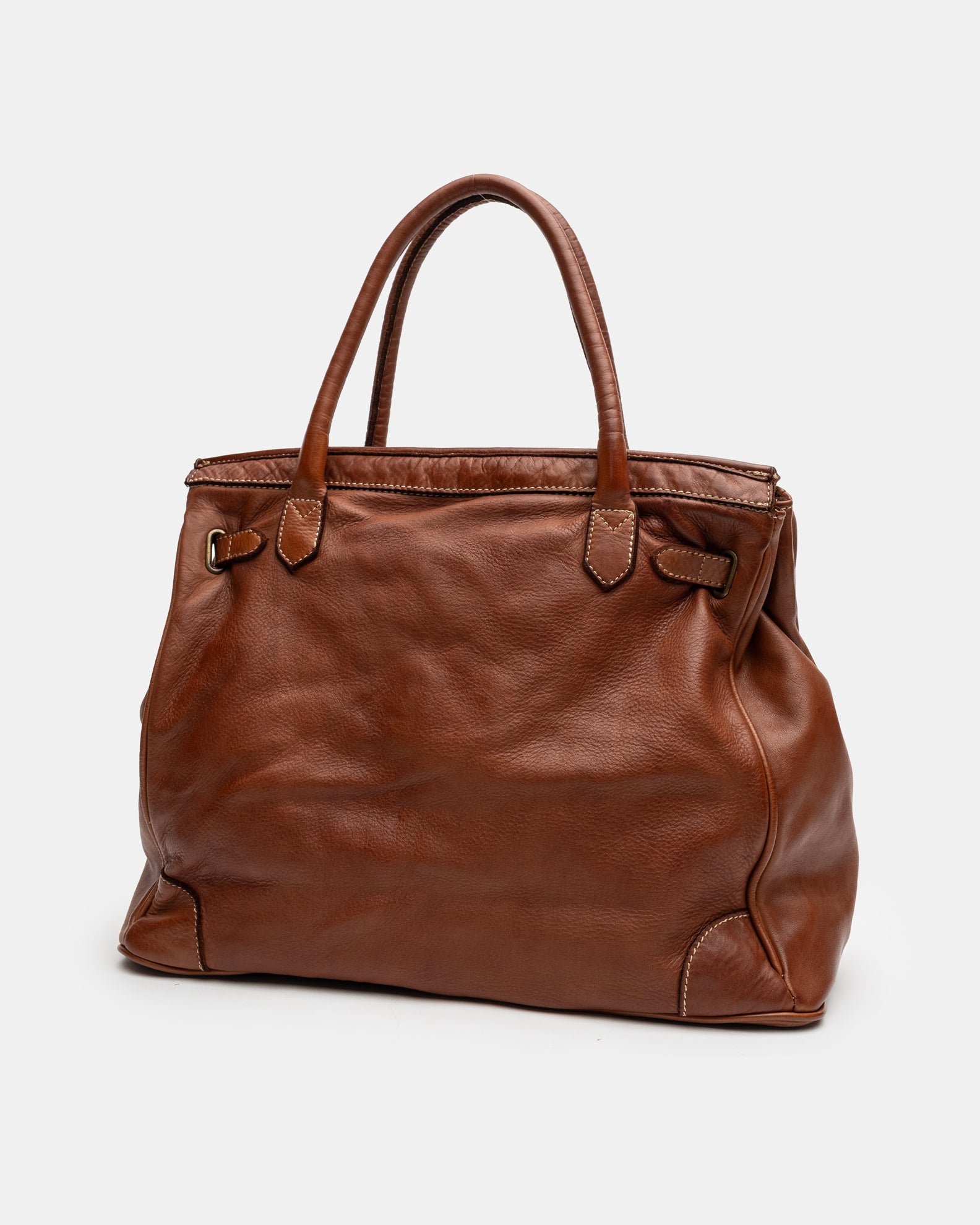 Patched Slouchy Calf Leather Shoulder Bag