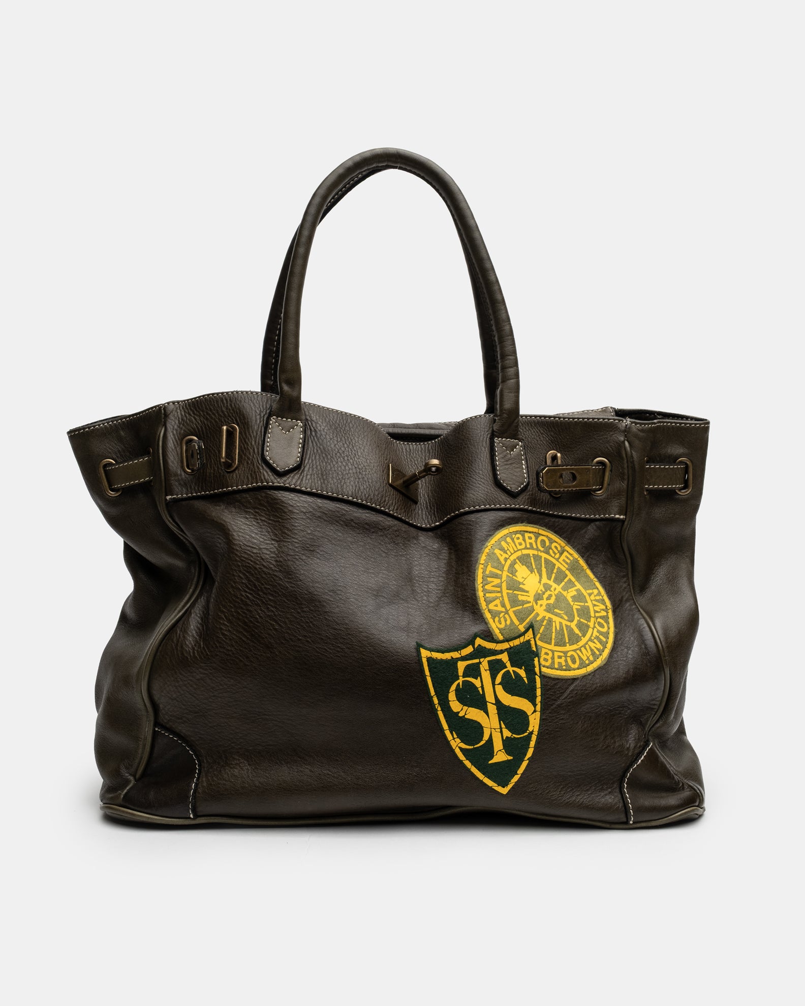 Patched Slouchy Calf Leather Shoulder Bag