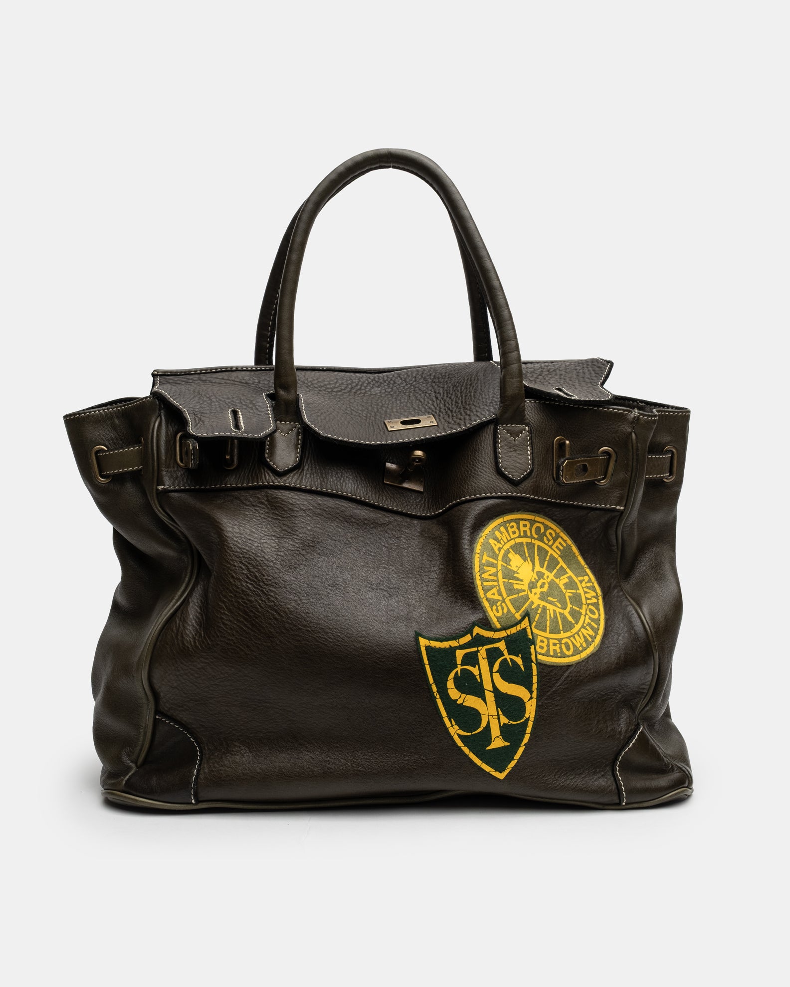 Patched Slouchy Calf Leather Shoulder Bag