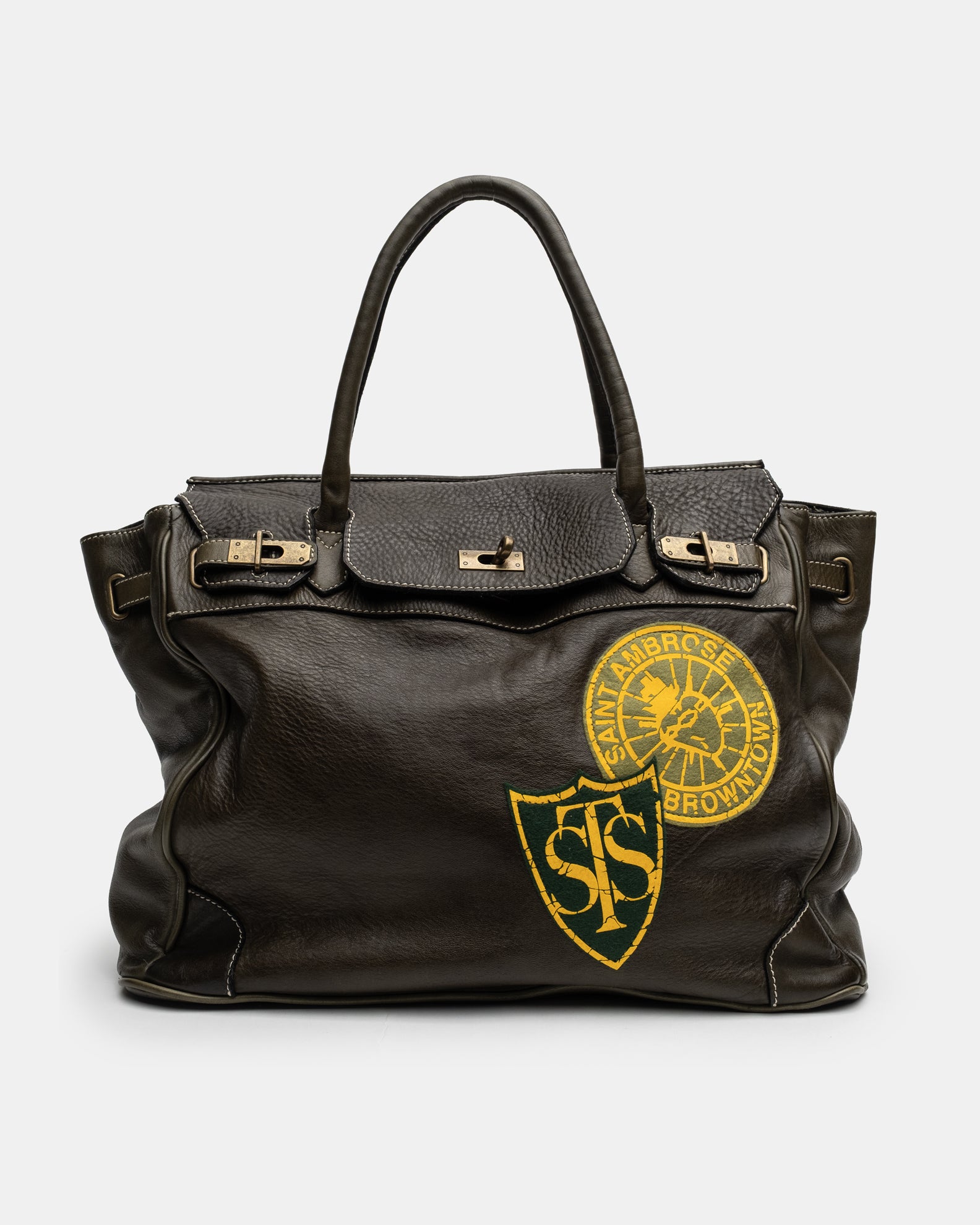Patched Slouchy Calf Leather Shoulder Bag