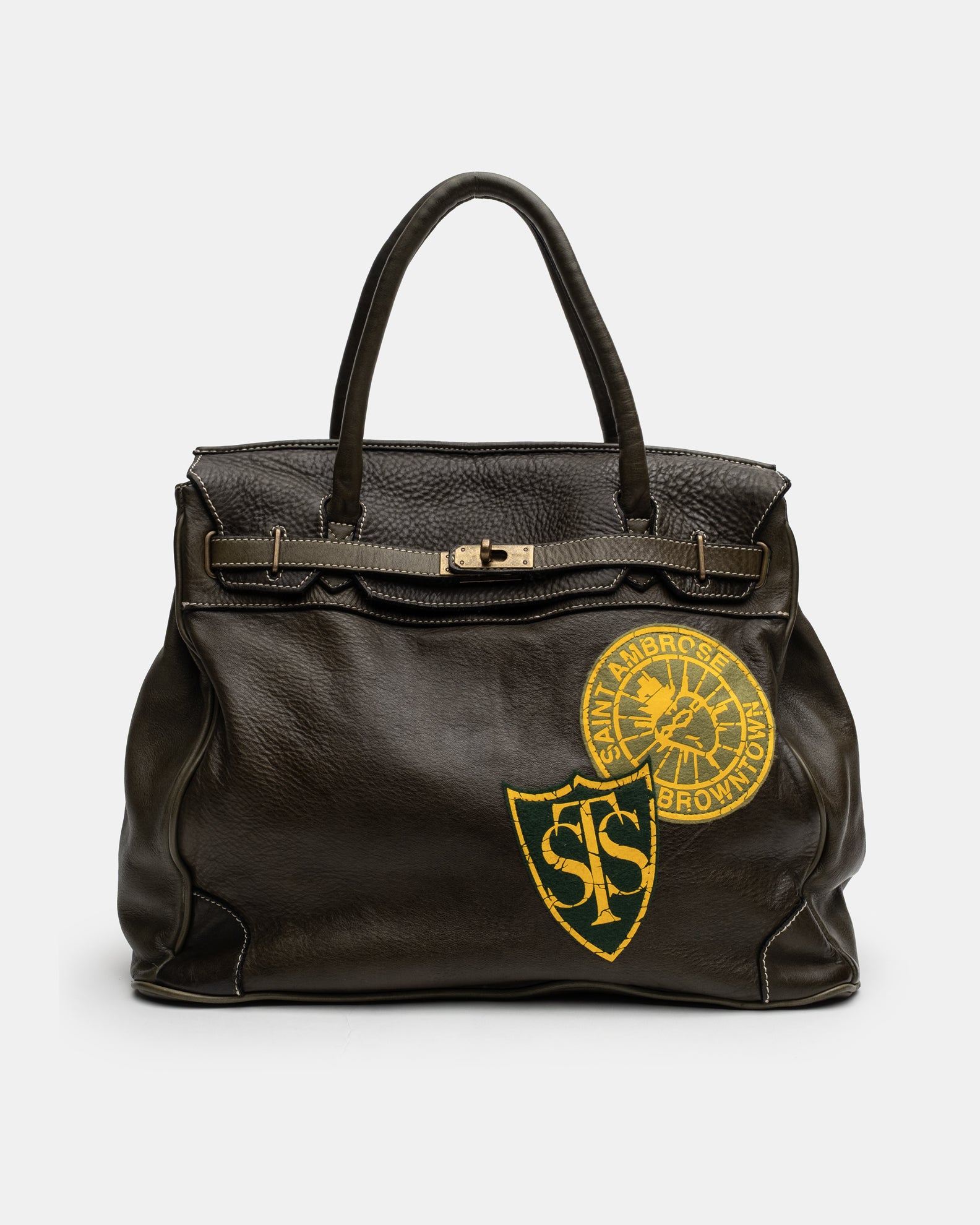 Patched Slouchy Calf Leather Shoulder Bag