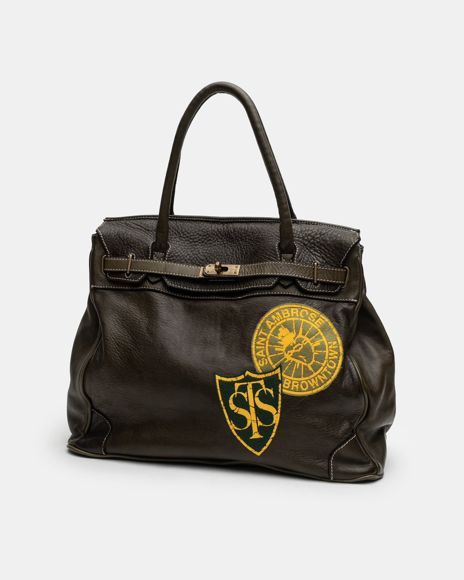 Patched Slouchy Calf Leather Shoulder Bag