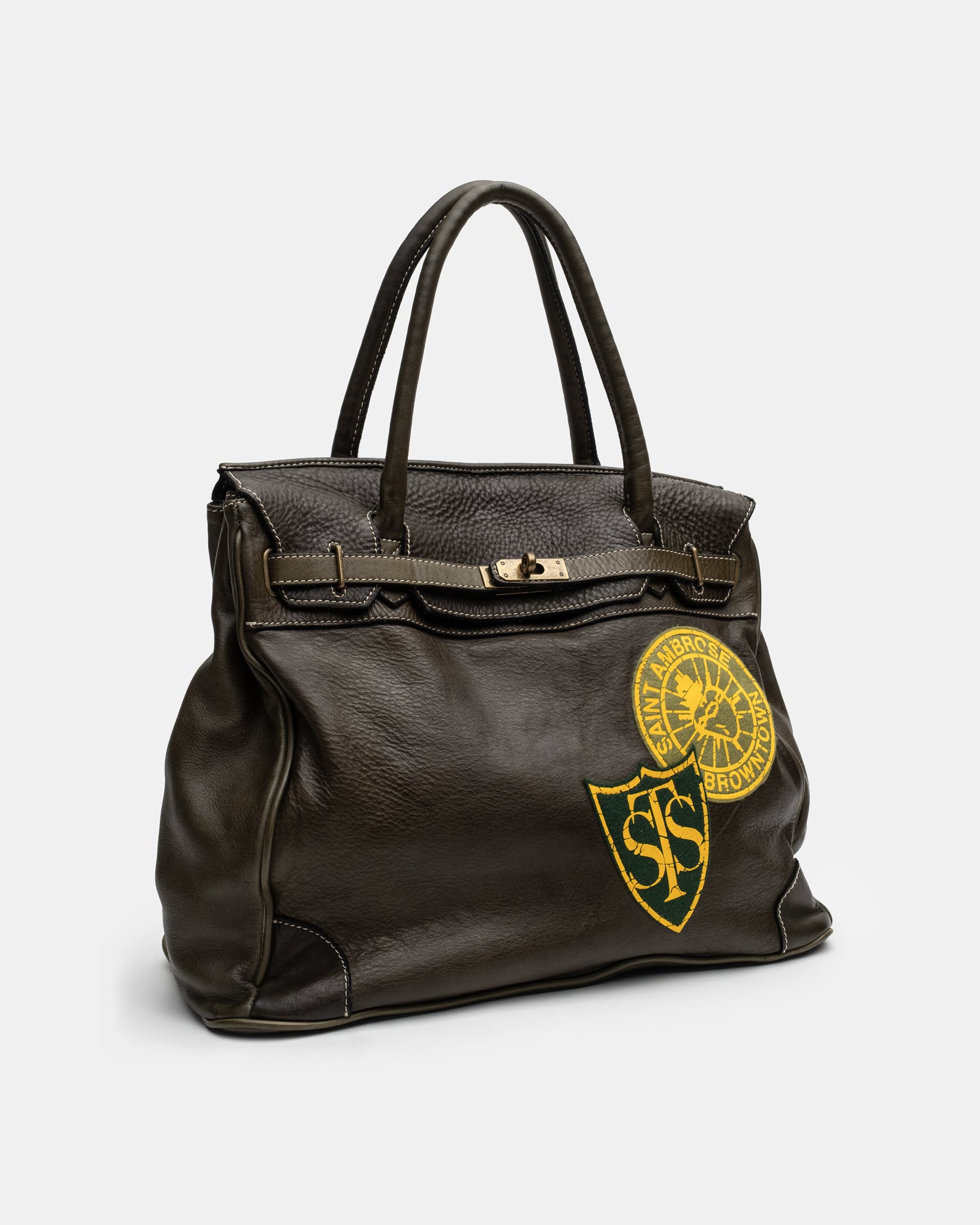 Patched Slouchy Calf Leather Shoulder Bag