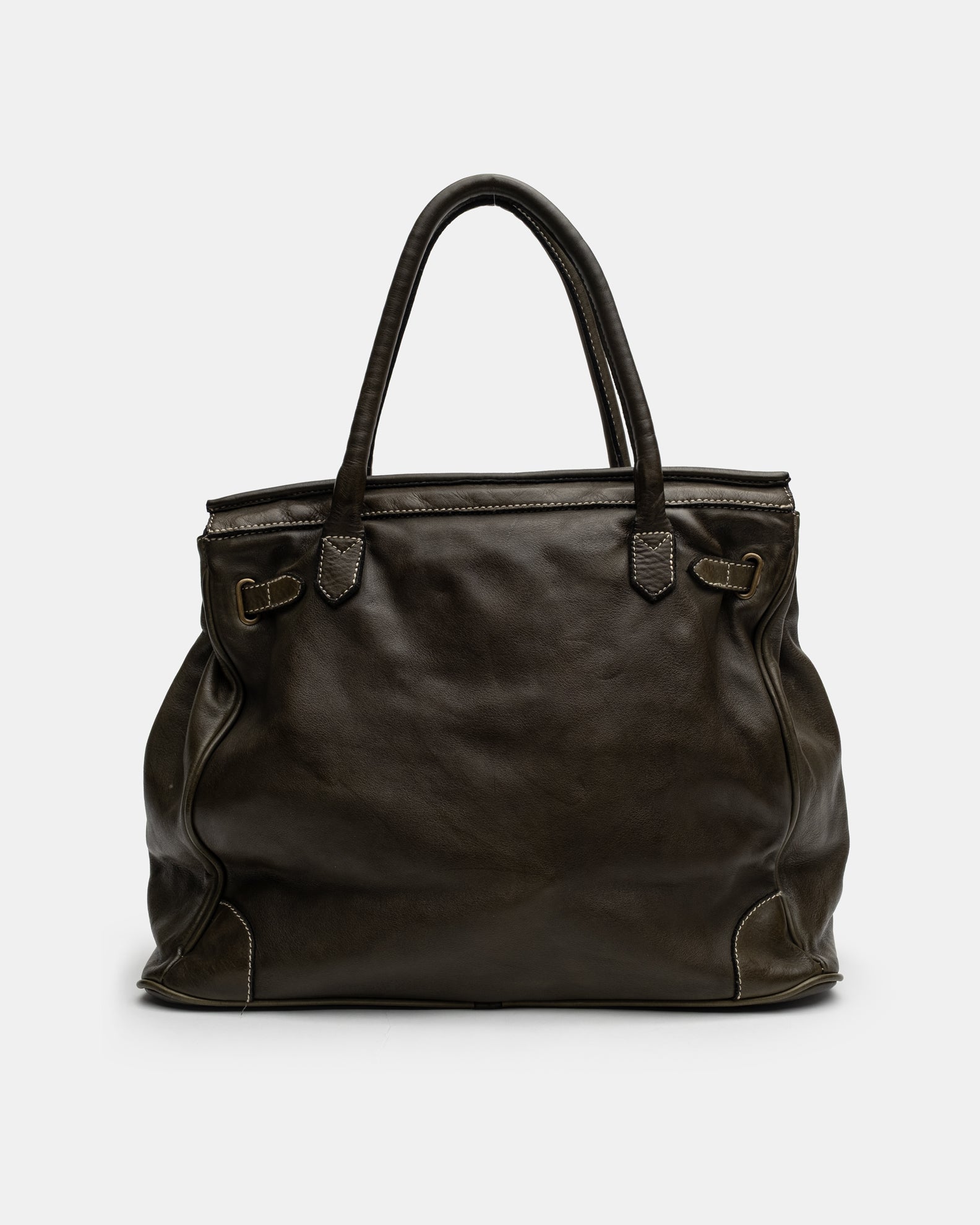 Patched Slouchy Calf Leather Shoulder Bag
