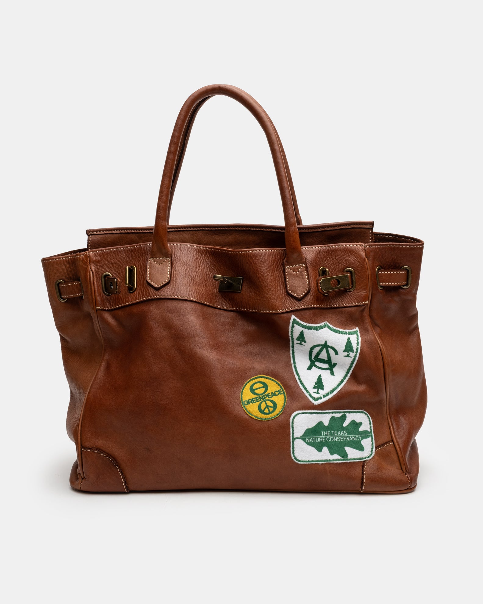 Patched Slouchy Calf Leather Shoulder Bag